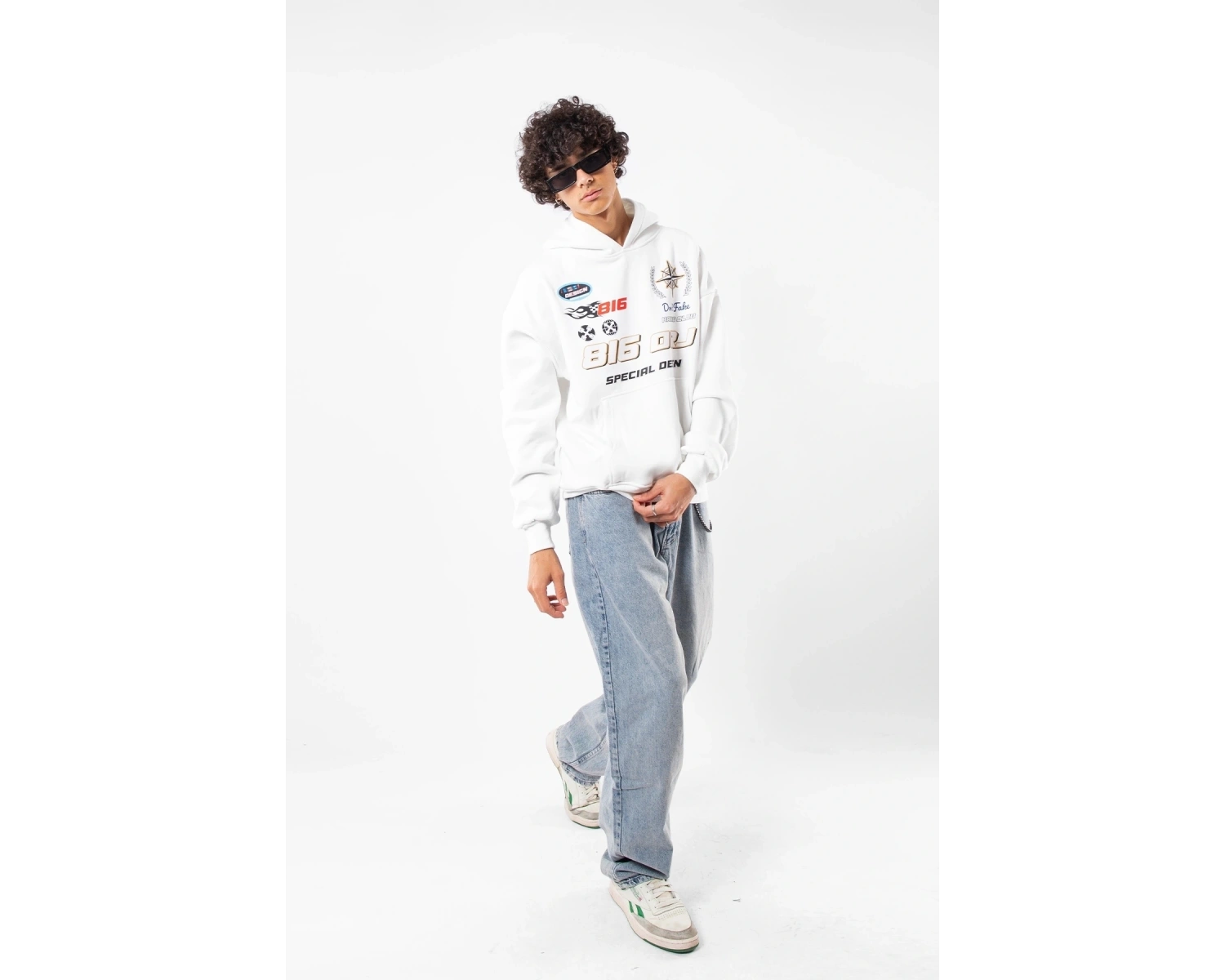 816 Racing Baskılı Oversize Unisex Beyaz