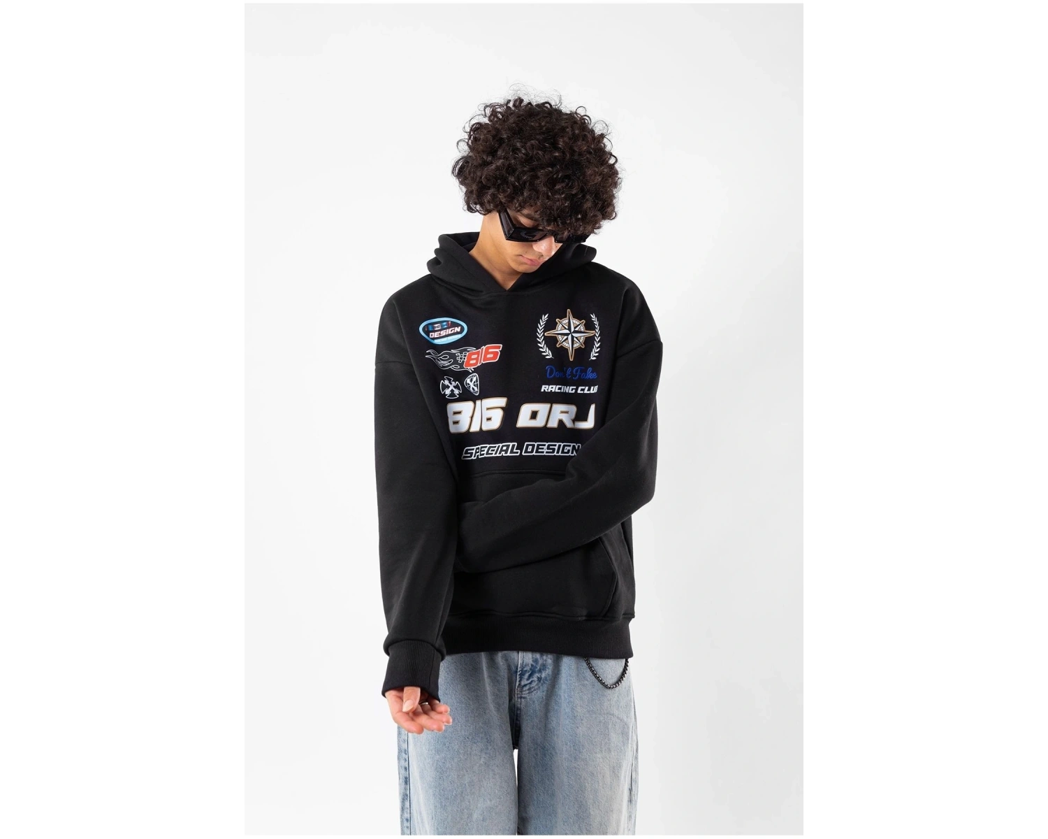 816 Racing Baskılı Oversize Unisex Beyaz