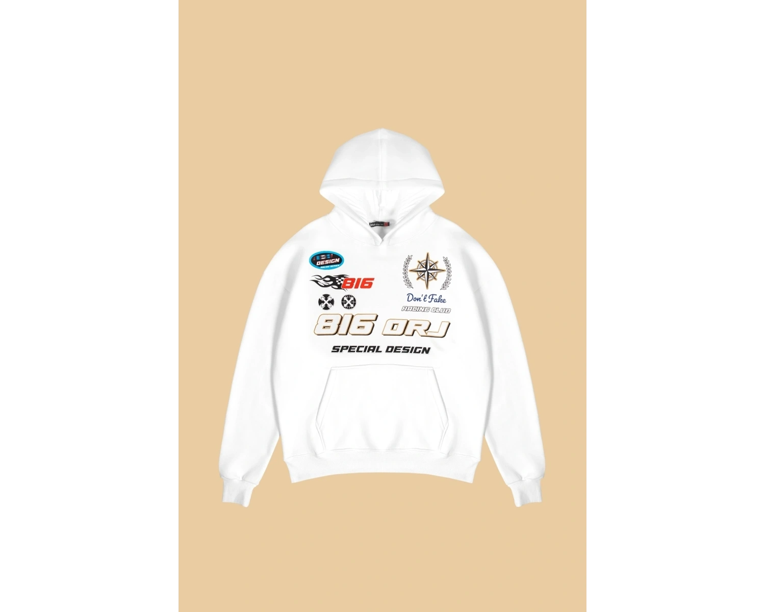 816 Racing Baskılı Oversize Unisex Beyaz
