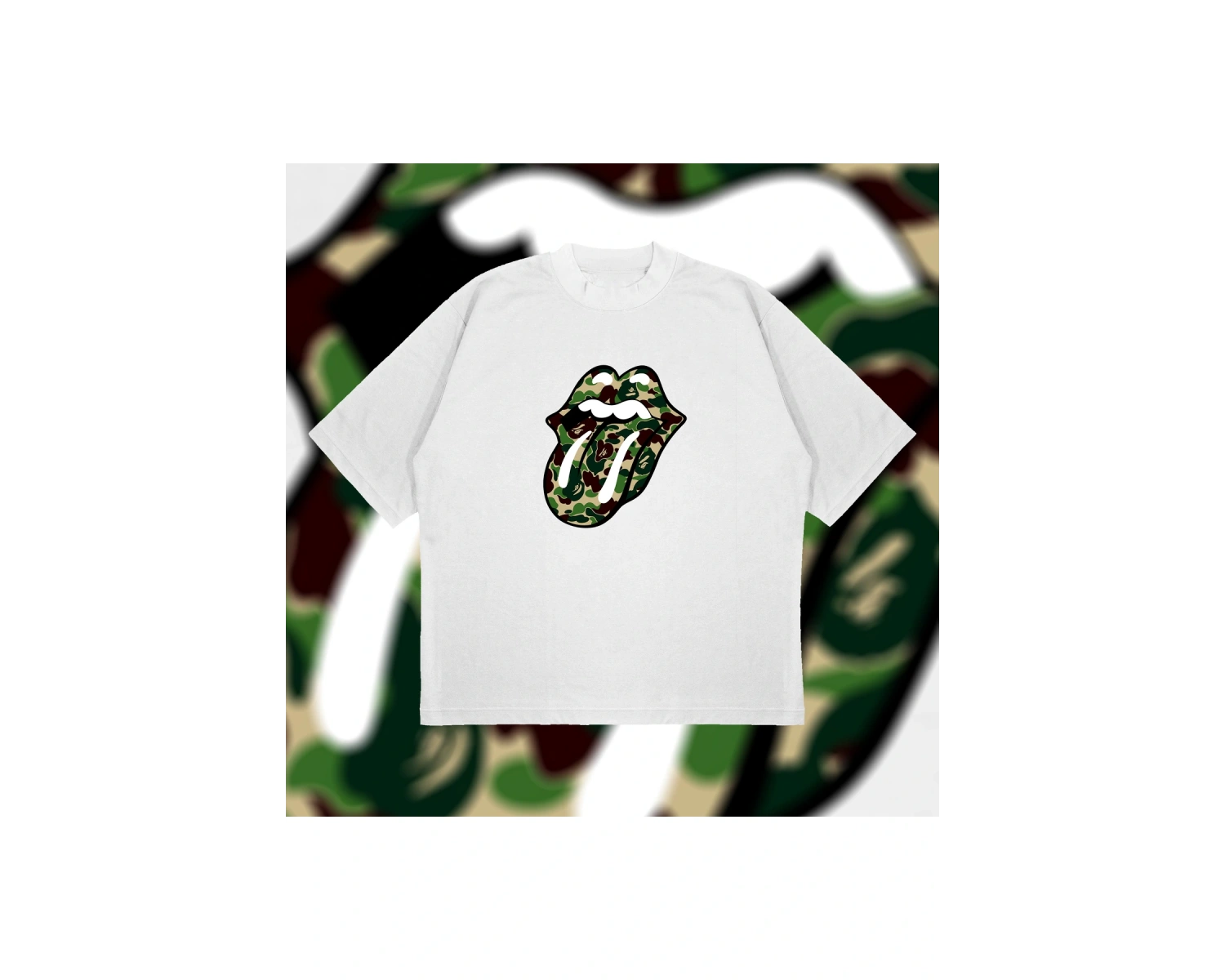 A Bathing Ape X Rolling Stones Green Boxy Fit Oversize Unisex Tshirt – Baskılı Tiş