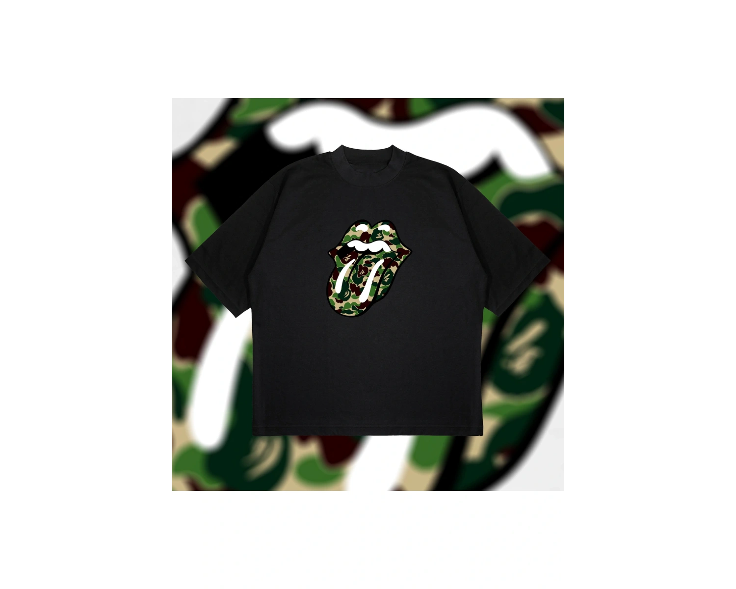 A Bathing Ape X Rolling Stones Green Boxy Fit Oversize Unisex Tshirt – Baskılı Tiş