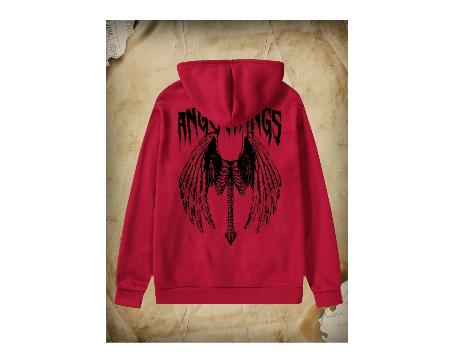 Academia Guys Letter Wings Graphic Pocket Drawstring Hoodie Bordo