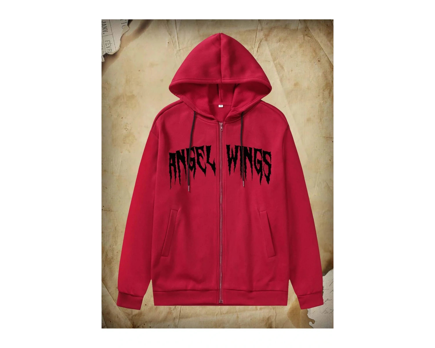Academia Guys Letter Wings Graphic Pocket Drawstring Hoodie Bordo