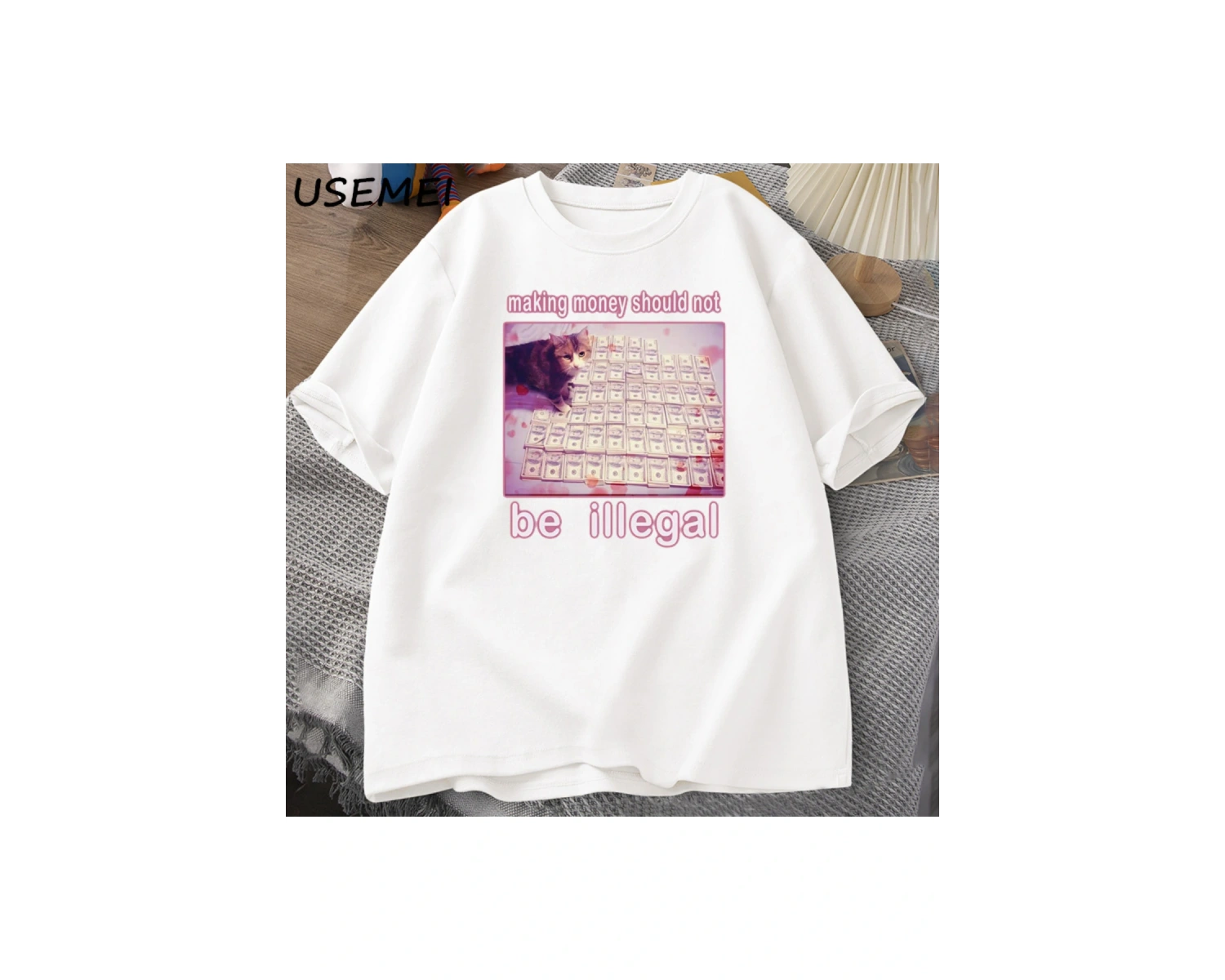 Adam T-shirt Para Yapma Yasadışı Olmalı Komik Kedi Meme T-shirt Aptal Aptal Kedi Meme T Shirt 3005