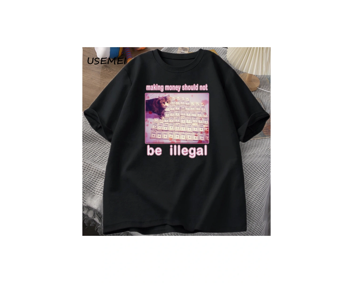 Adam T-shirt Para Yapma Yasadışı Olmalı Komik Kedi Meme T-shirt Aptal Aptal Kedi Meme T Shirt 3005