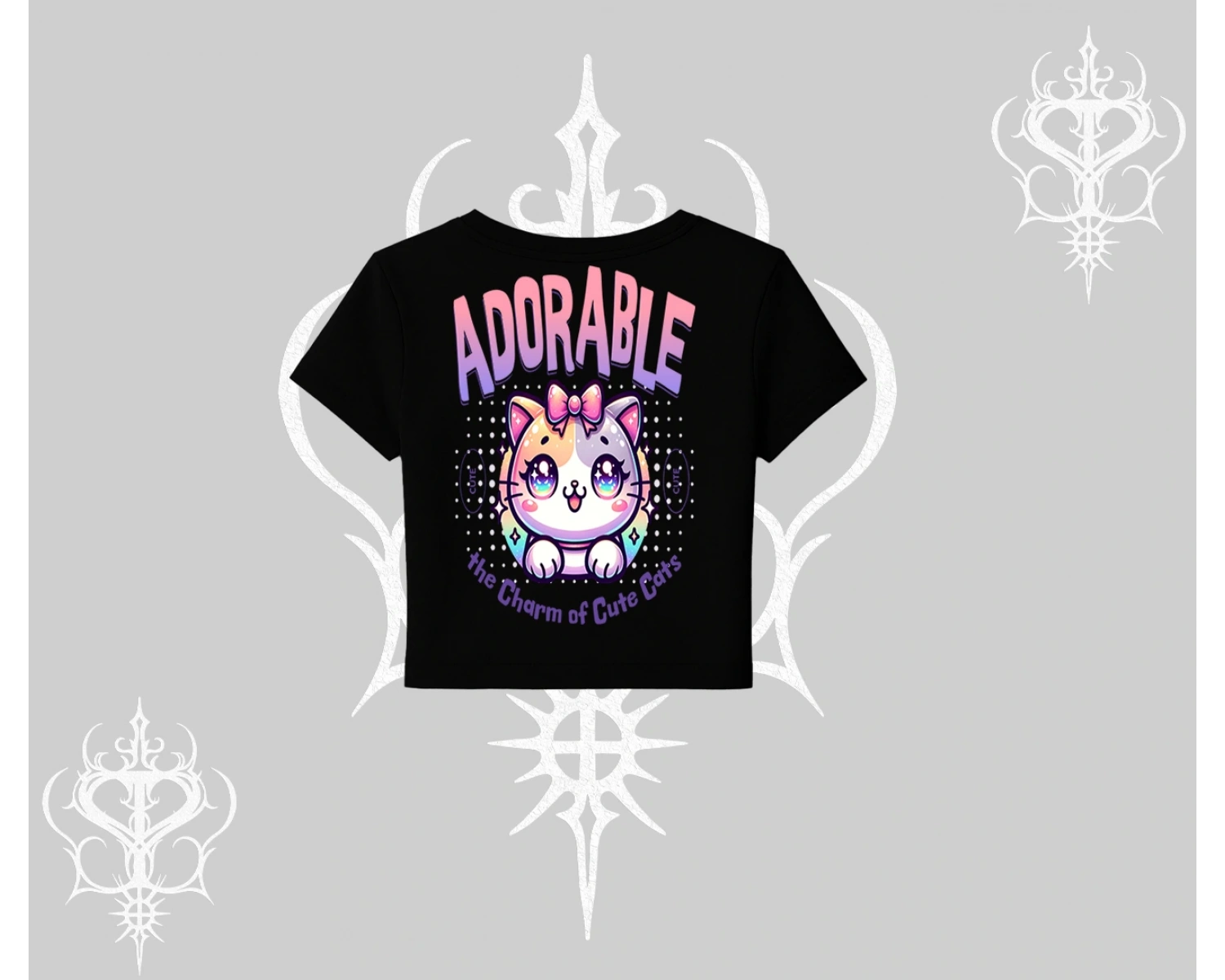 Adorable Kawaii Kedi Arka Baskılı Babby Tee Tshirt