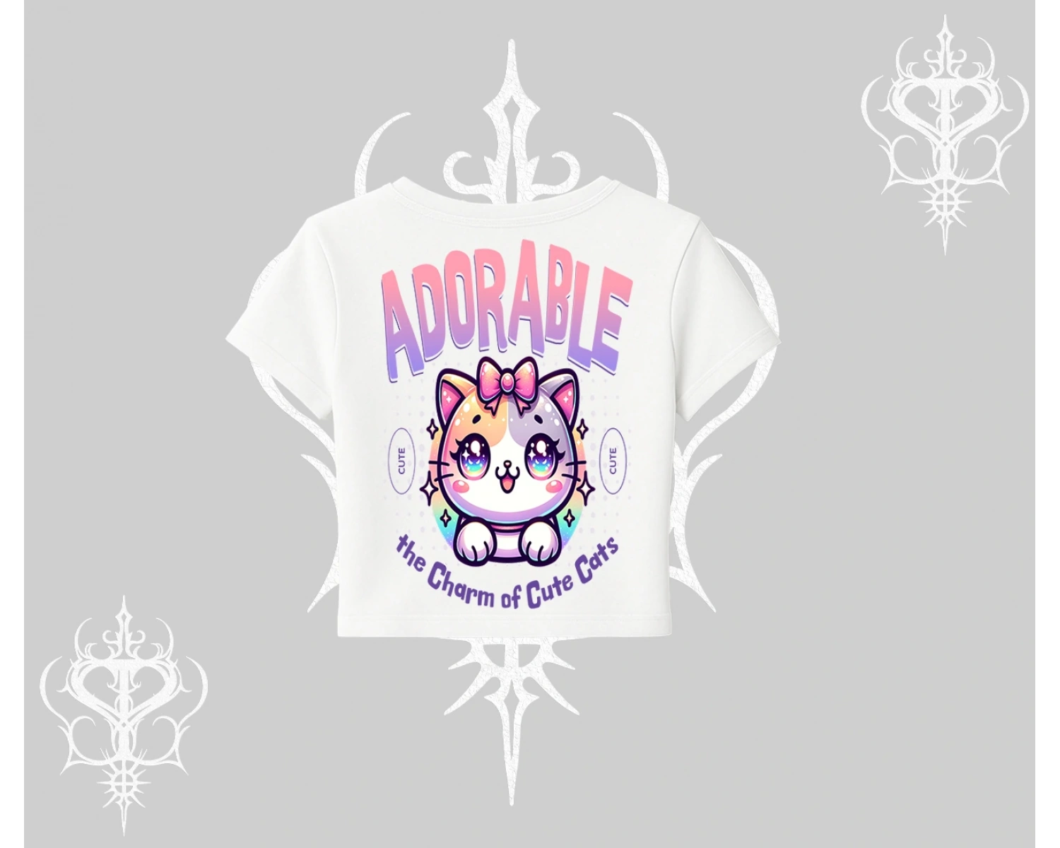 Adorable Kawaii Kedi Arka Baskılı Babby Tee Tshirt