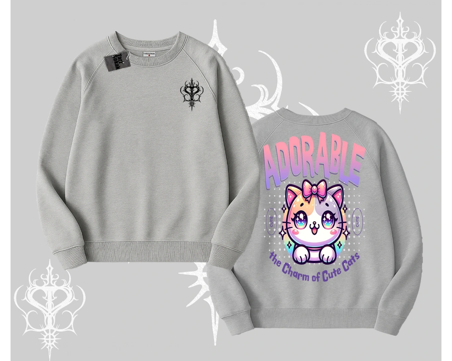 Adorable Kawaii Kedi Arka Baskılı Biskilet Sweatshirt