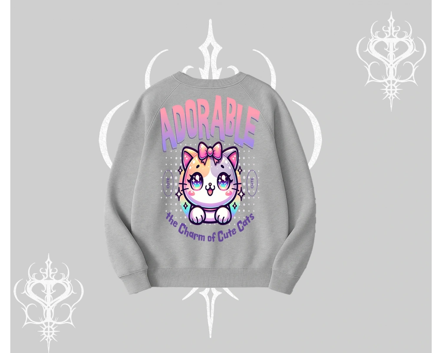 Adorable Kawaii Kedi Arka Baskılı Biskilet Sweatshirt