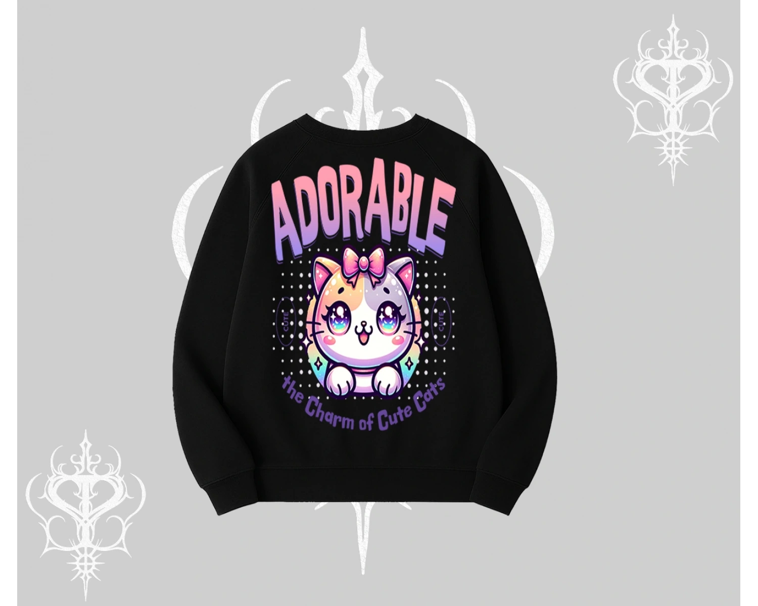 Adorable Kawaii Kedi Arka Baskılı Biskilet Sweatshirt
