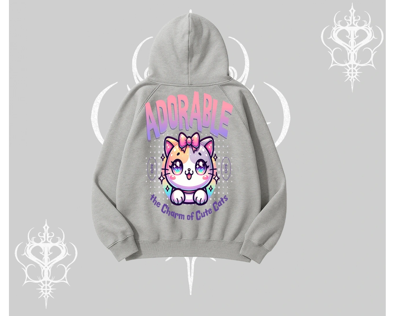 Adorable Kawaii Kedi Arka Baskılı Kapşonlu Sweatshirt
