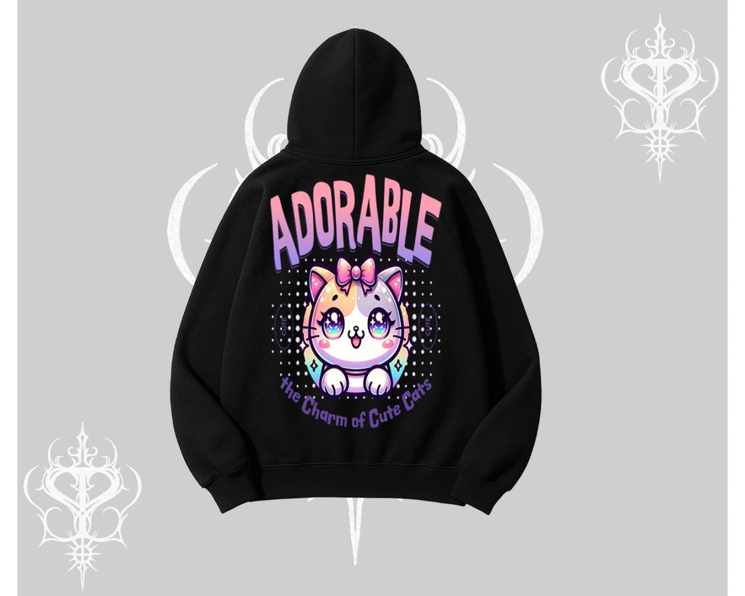 Adorable Kawaii Kedi Arka Baskılı Kapşonlu Sweatshirt