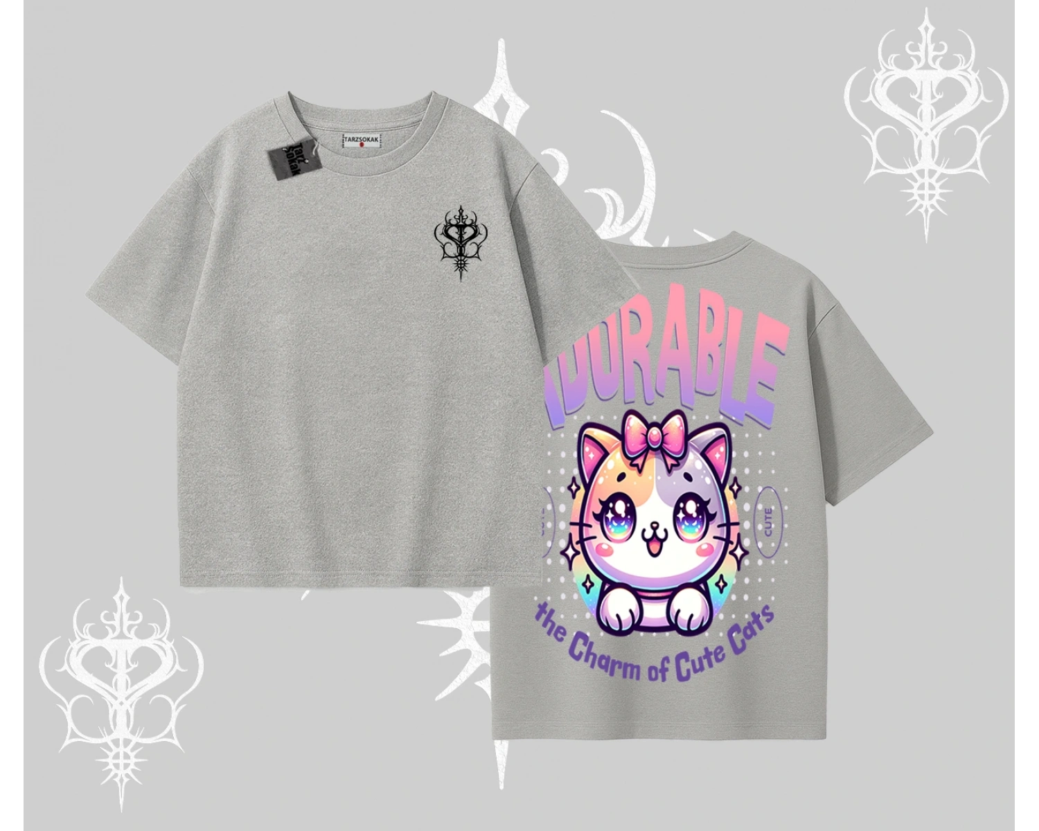 Adorable Kawaii Kedi Arka Baskılı Oversize Tshirt