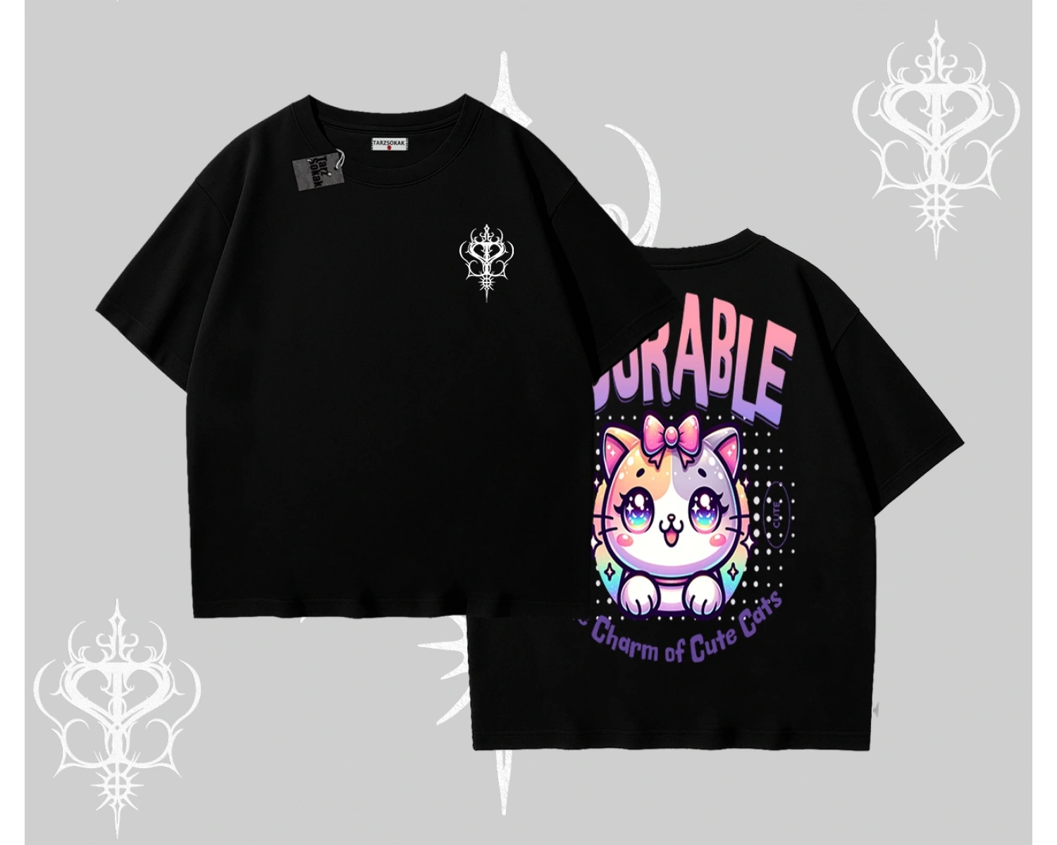 Adorable Kawaii Kedi Arka Baskılı Oversize Tshirt