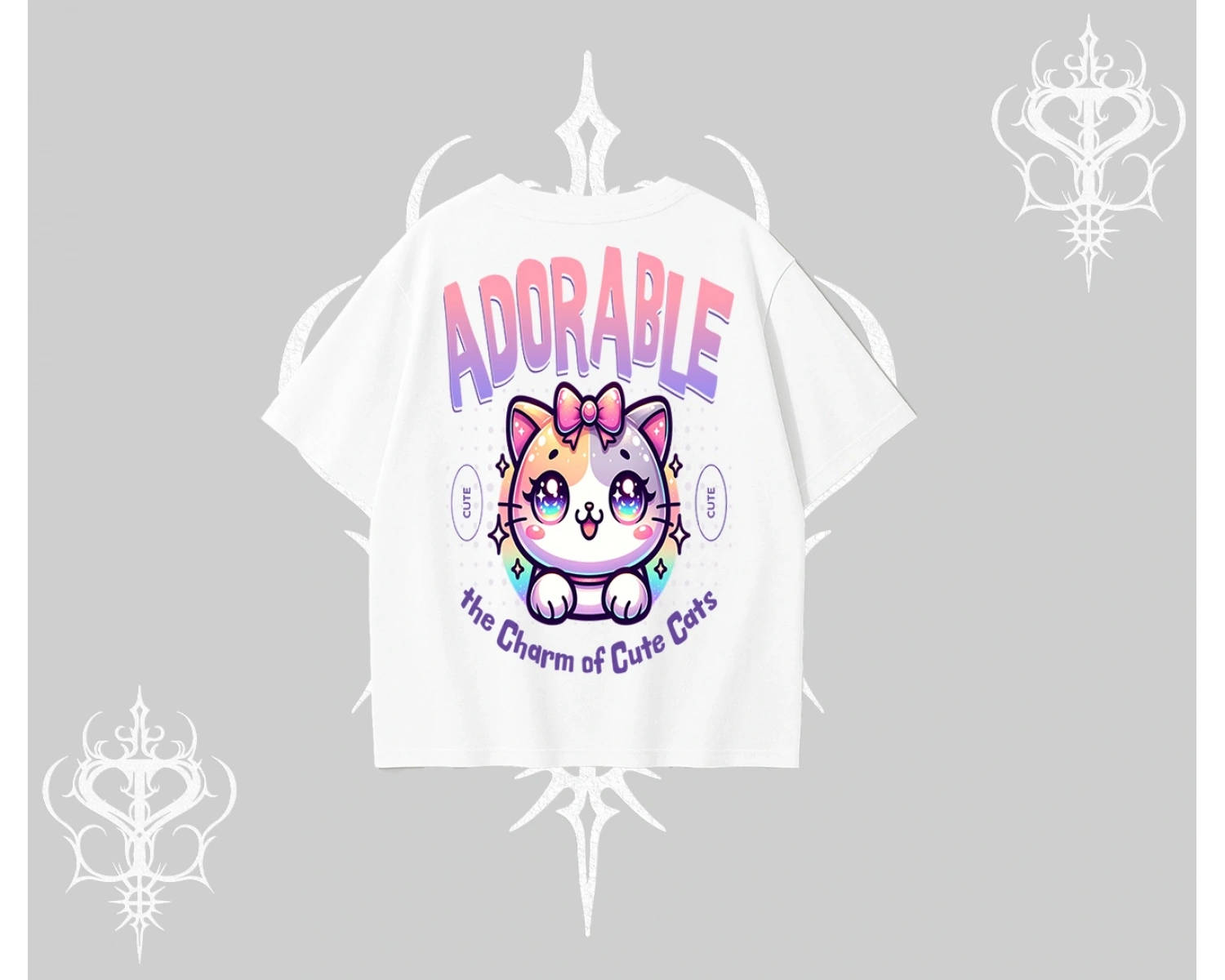 Adorable Kawaii Kedi Arka Baskılı Oversize Tshirt
