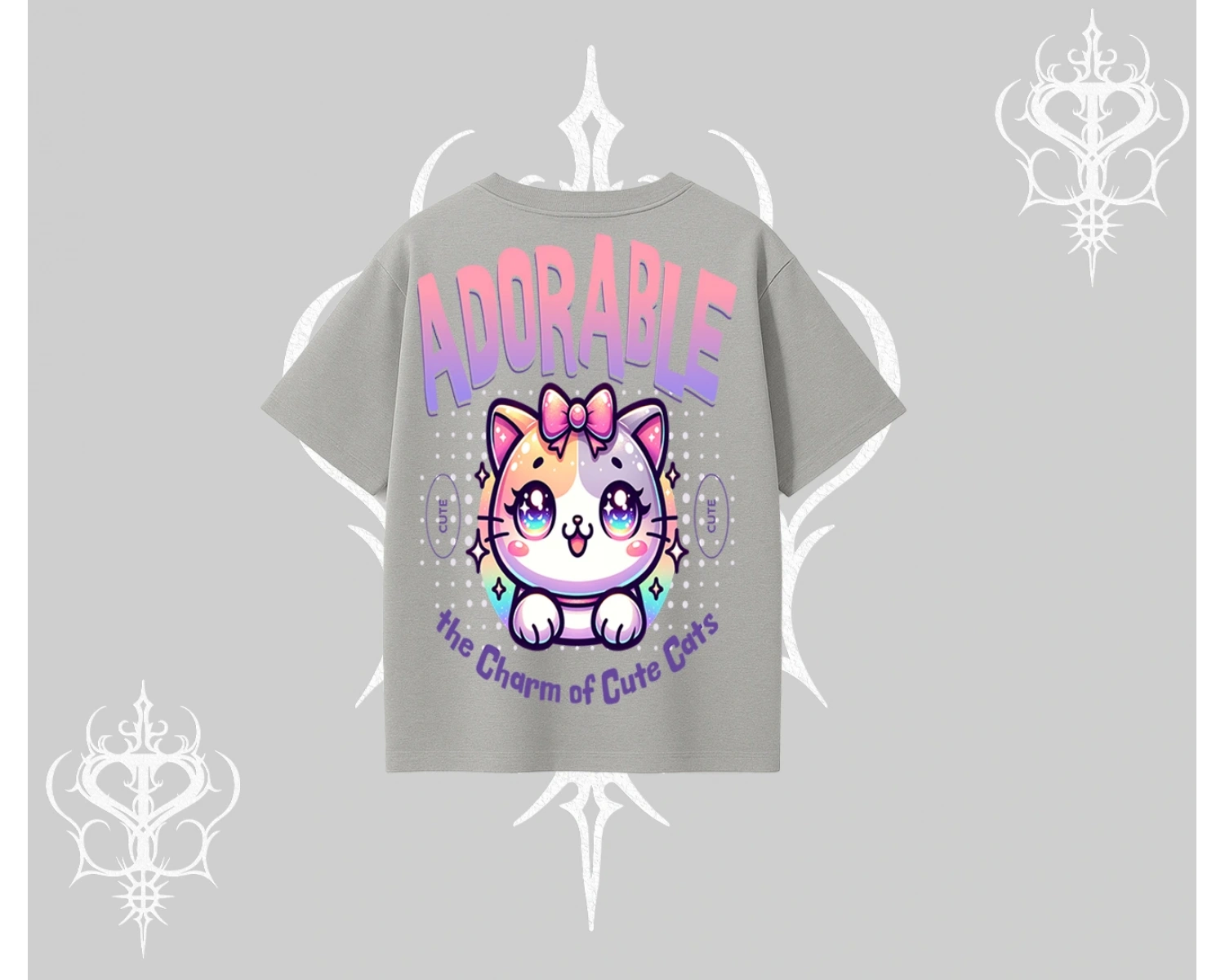 Adorable Kawaii Kedi Arka Baskılı Oversize Tshirt
