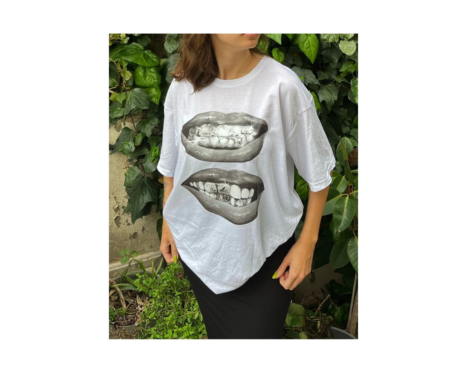 Adrift TRENDPUNKY Beyaz Grillz Hiphop Baskılı Oversize