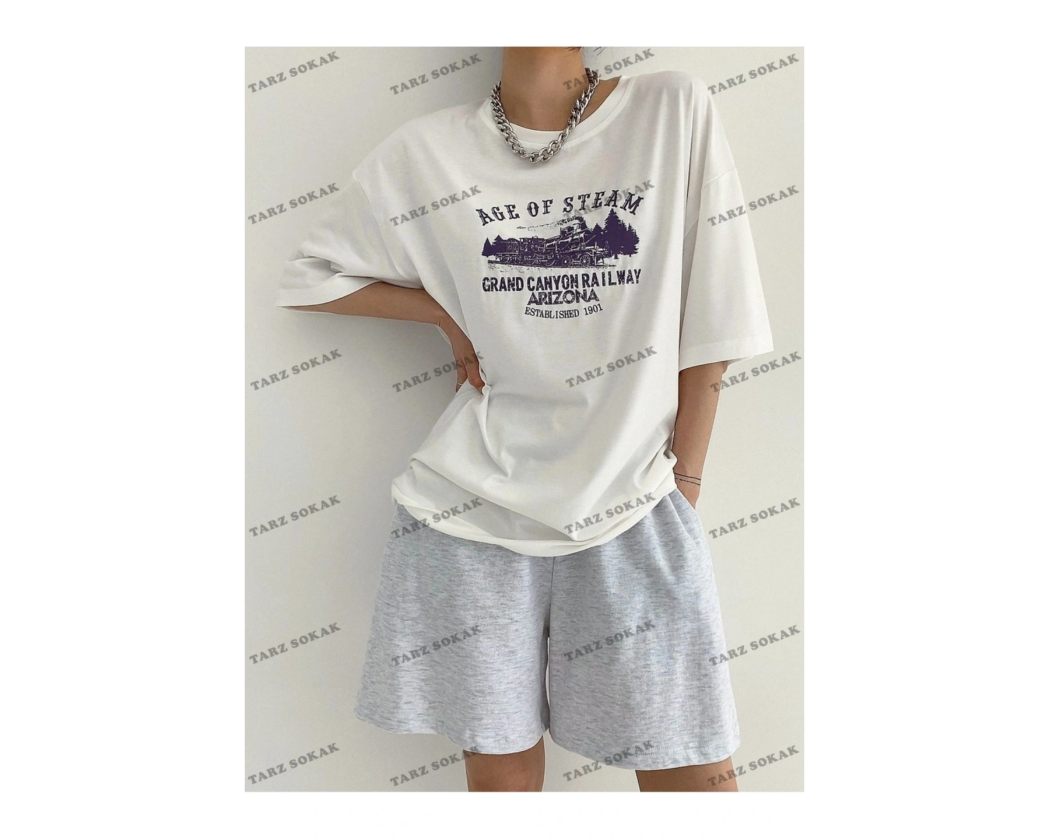 AGEO OF STEAM Baskılı Oversize Kalıp Unisex T-shirt