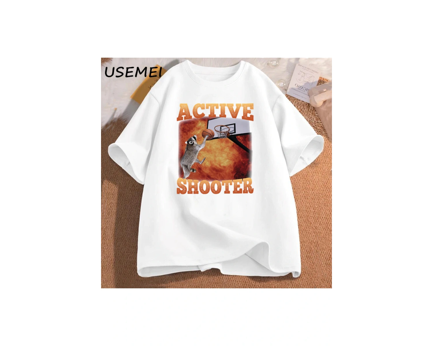 Aktif atıcı komik basketbol rakun Meme T Shirt pamuk kısa kollu grafik tişörtleri Unisex Stre 2904