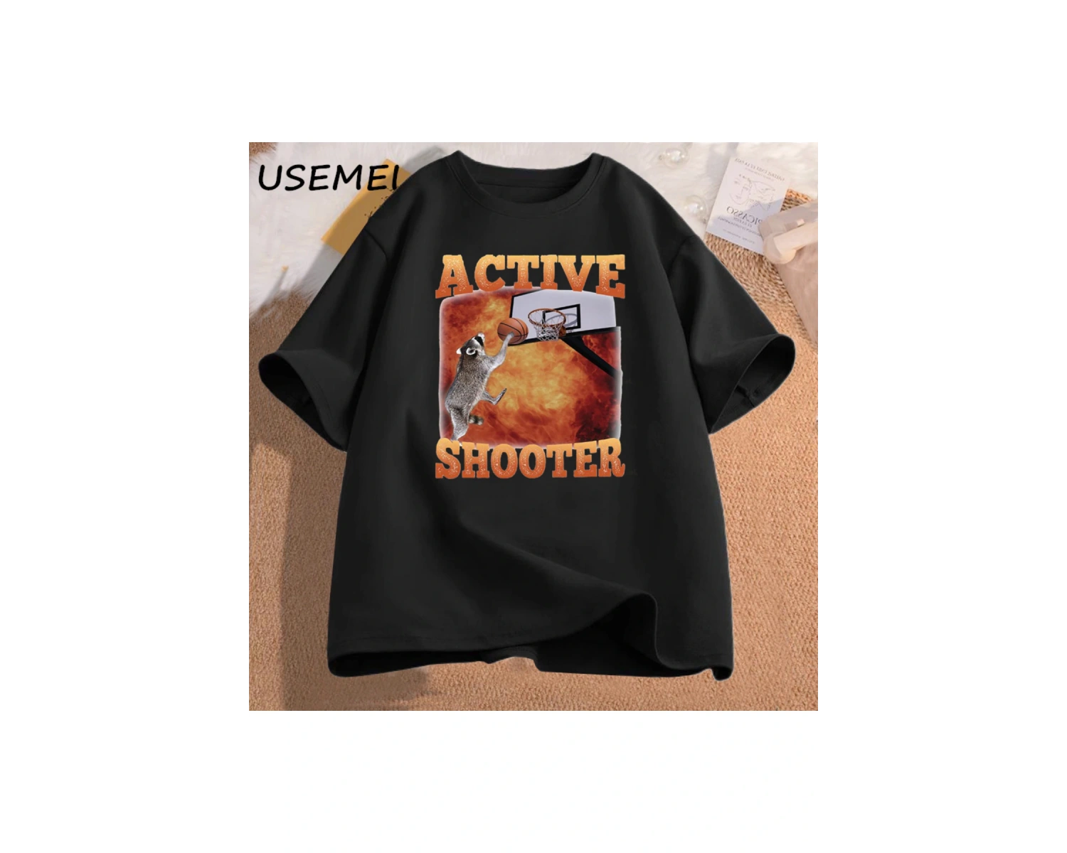 Aktif atıcı komik basketbol rakun Meme T Shirt pamuk kısa kollu grafik tişörtleri Unisex Stre 2904