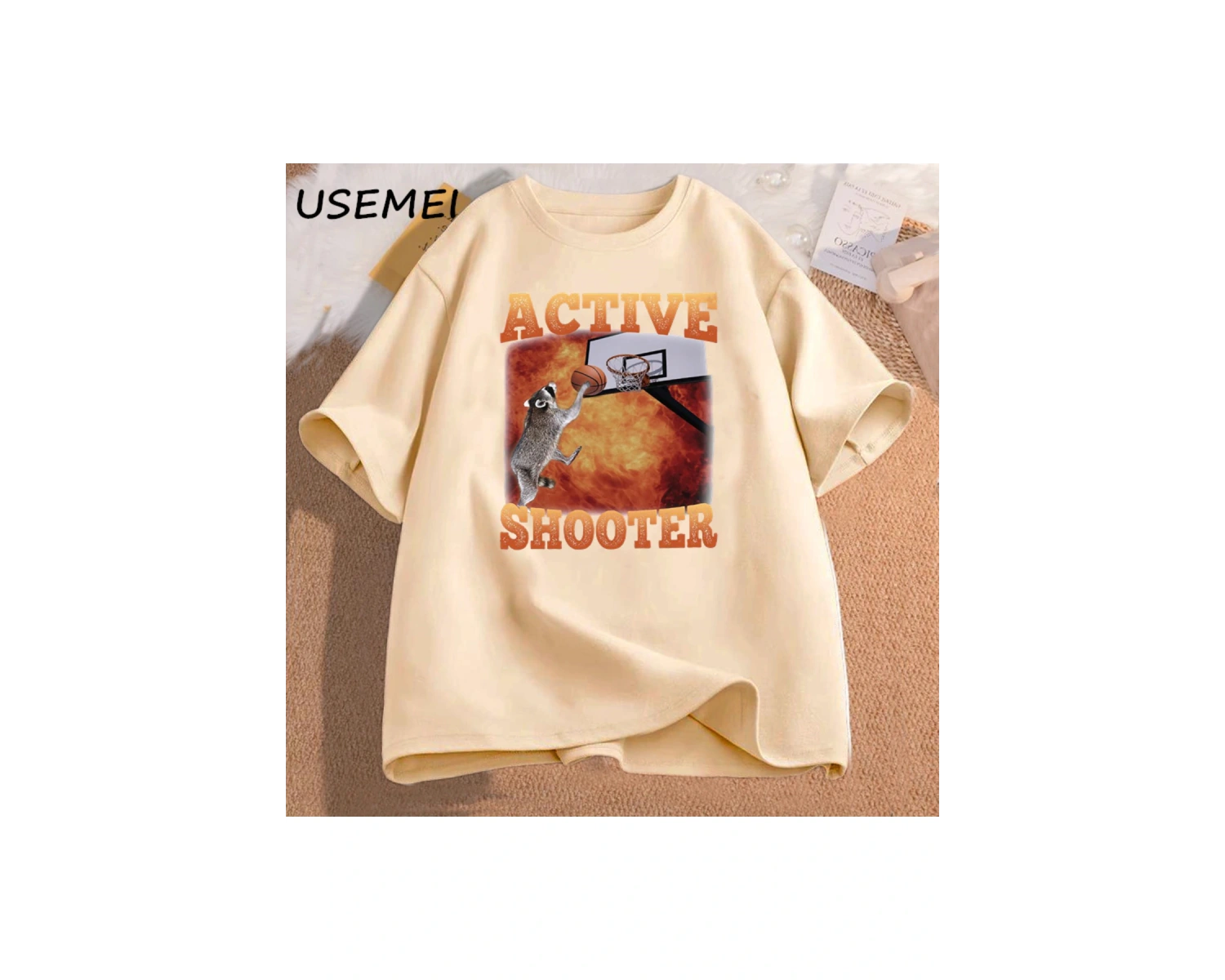 Aktif atıcı komik basketbol rakun Meme T Shirt pamuk kısa kollu grafik tişörtleri Unisex Stre