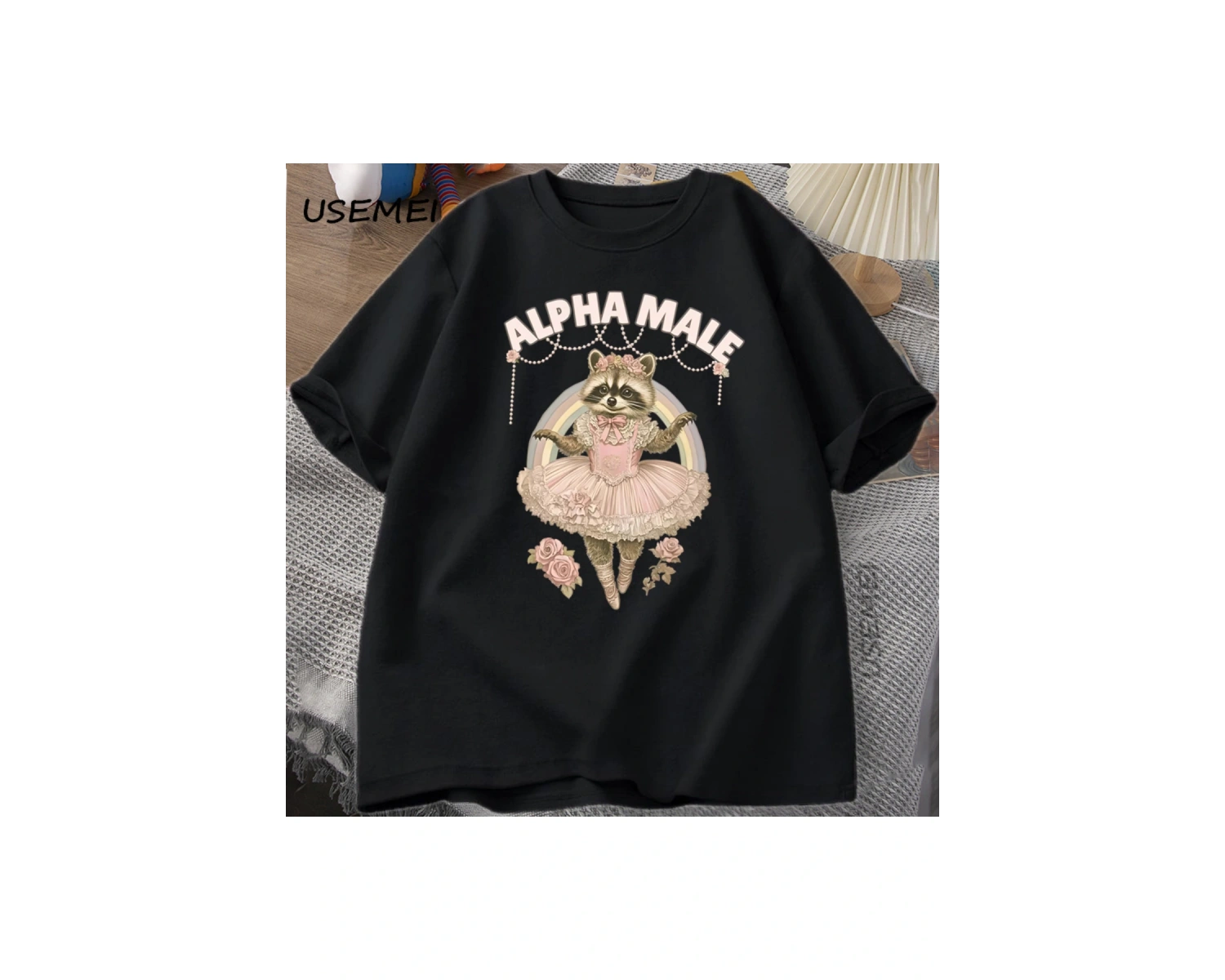 Alfa Erkek Rakun Grapchi T Shirt Pamuk Kısa Kollu Komik Baskı T-shirt Kadın ve Erkek Pamuk Vi 3019