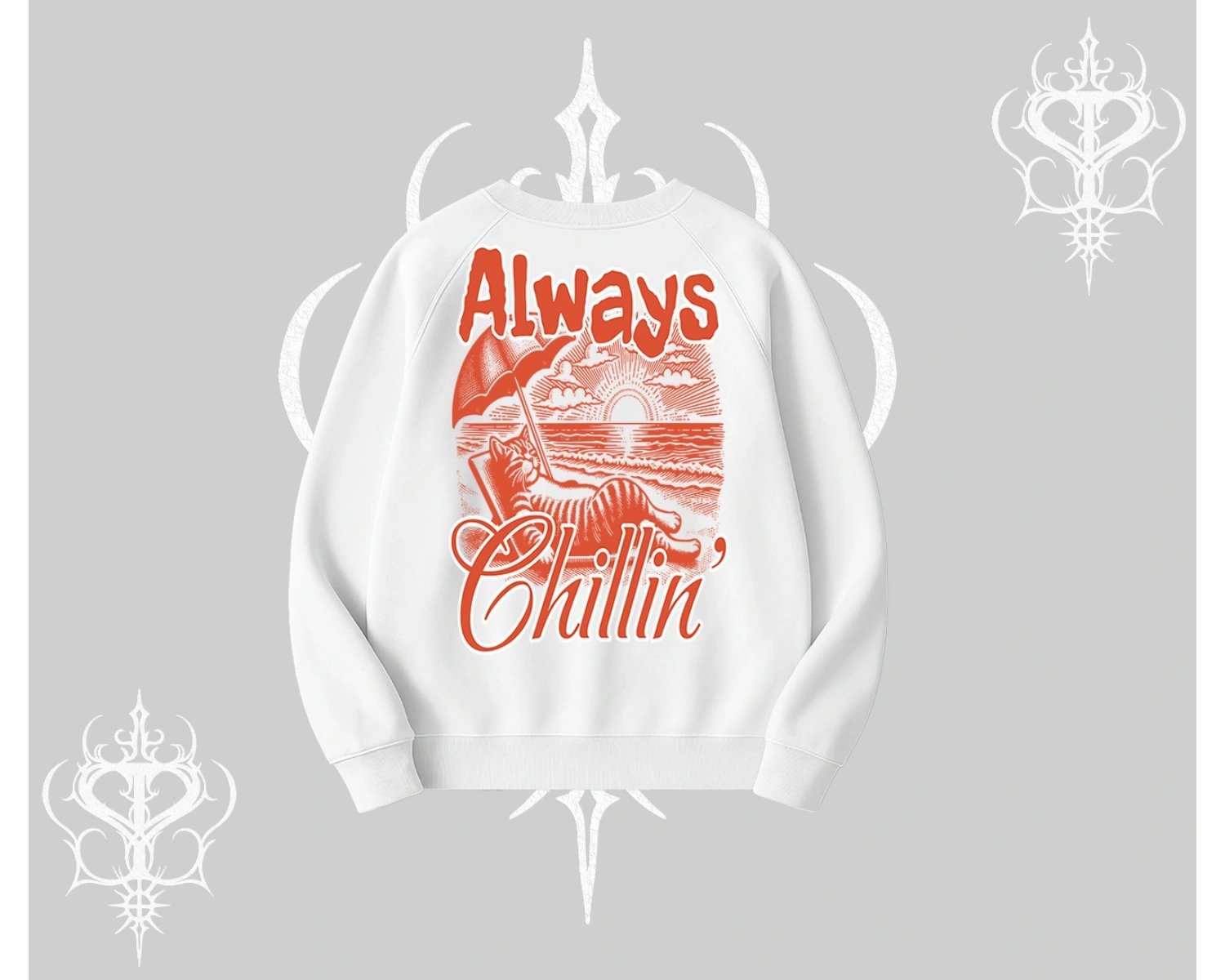 Always Chillin Kedi Arka Baskılı Biskilet Sweatshirt