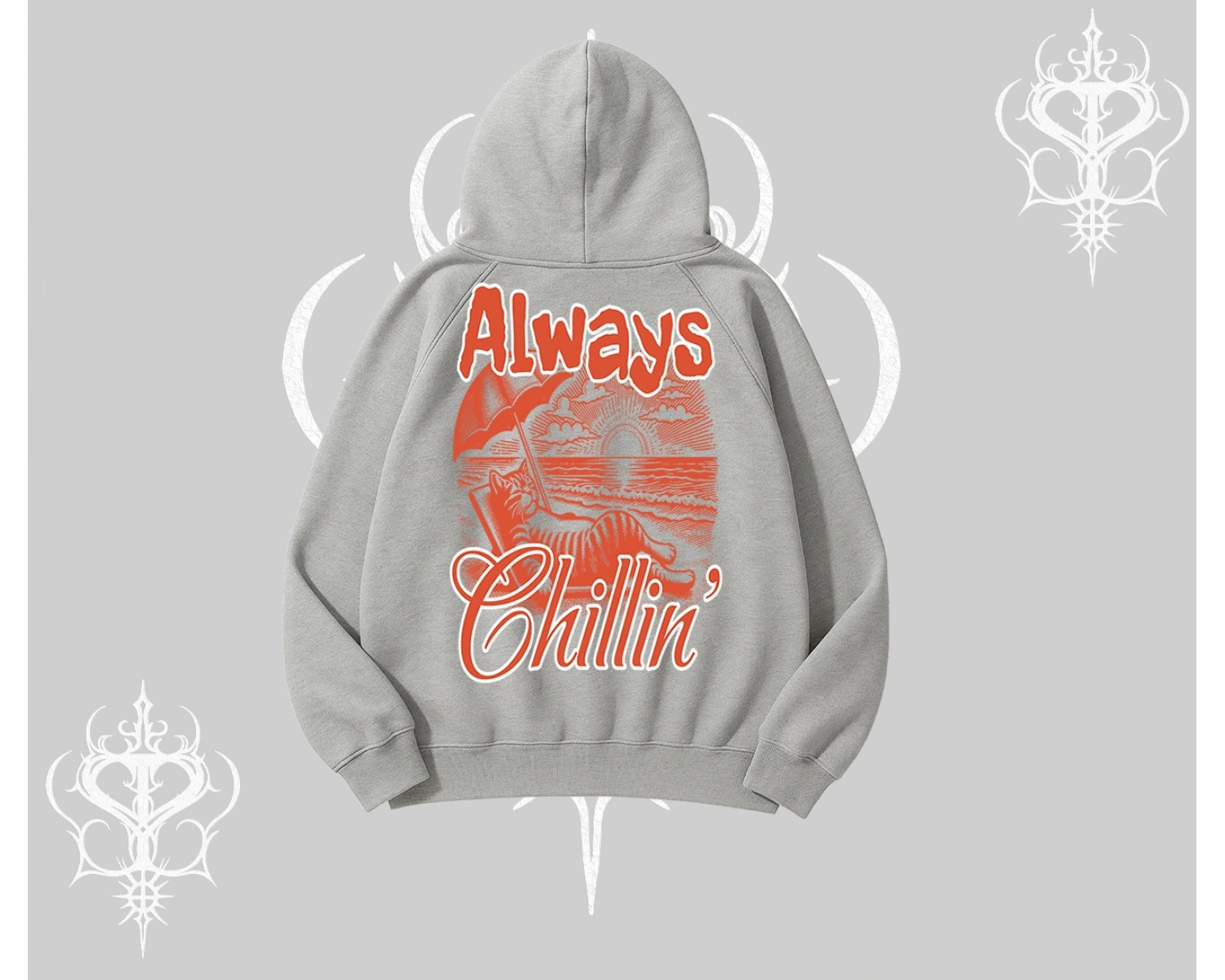Always Chillin Kedi Arka Baskılı Kapşonlu Sweatshirt