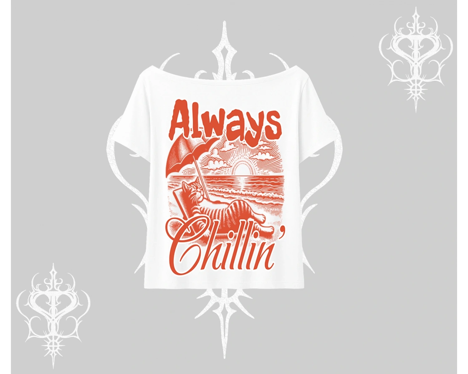 Always Chillin Kedi Arka Baskılı Kayık Yaka Tshirt