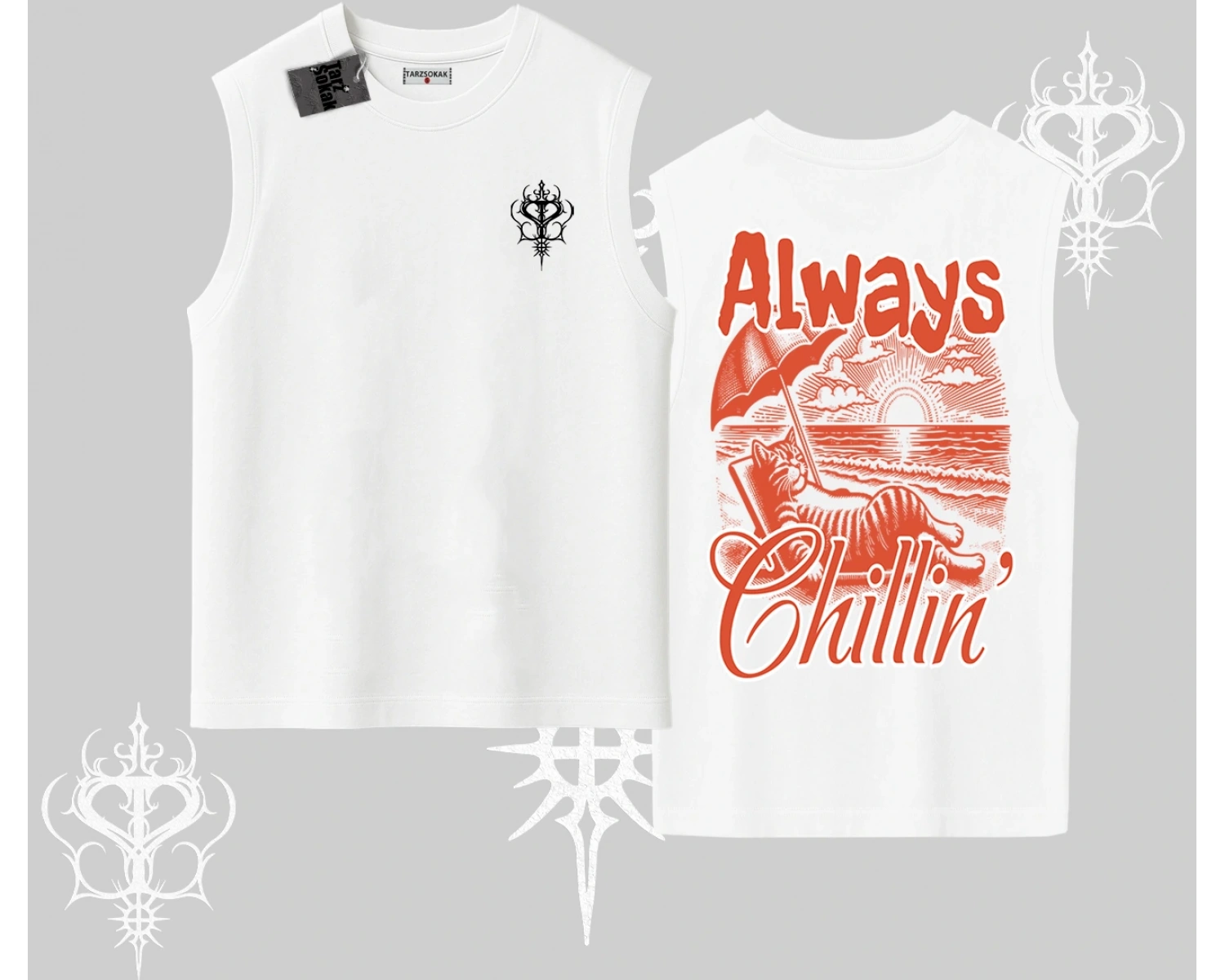 Always Chillin Kedi Arka Baskılı Kolsuz Tshirt