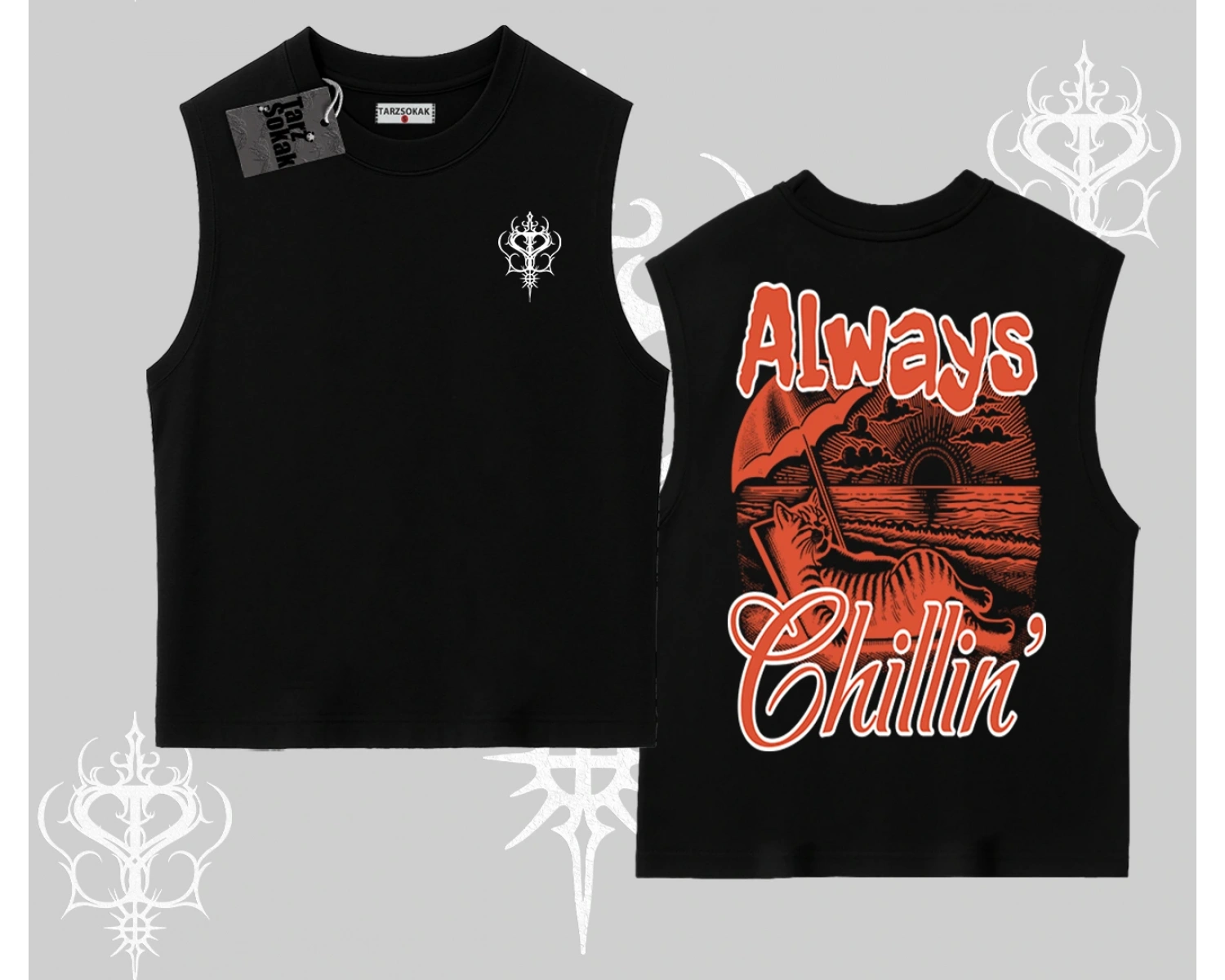 Always Chillin Kedi Arka Baskılı Kolsuz Tshirt