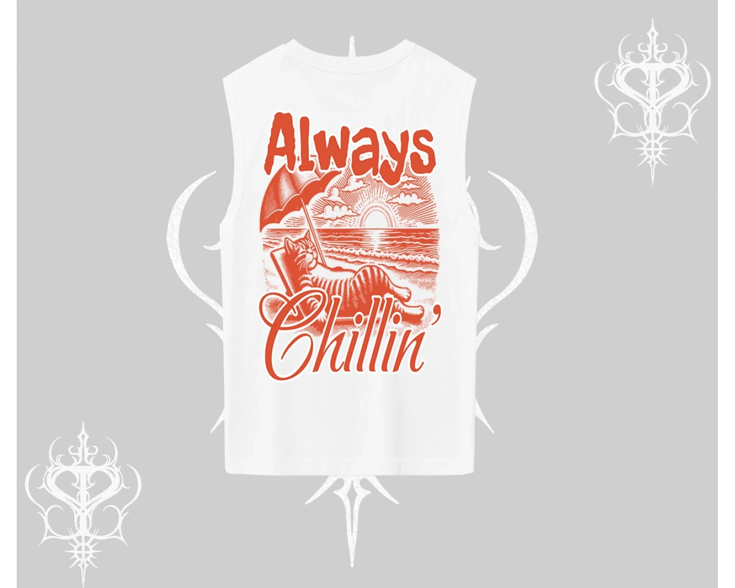Always Chillin Kedi Arka Baskılı Kolsuz Tshirt