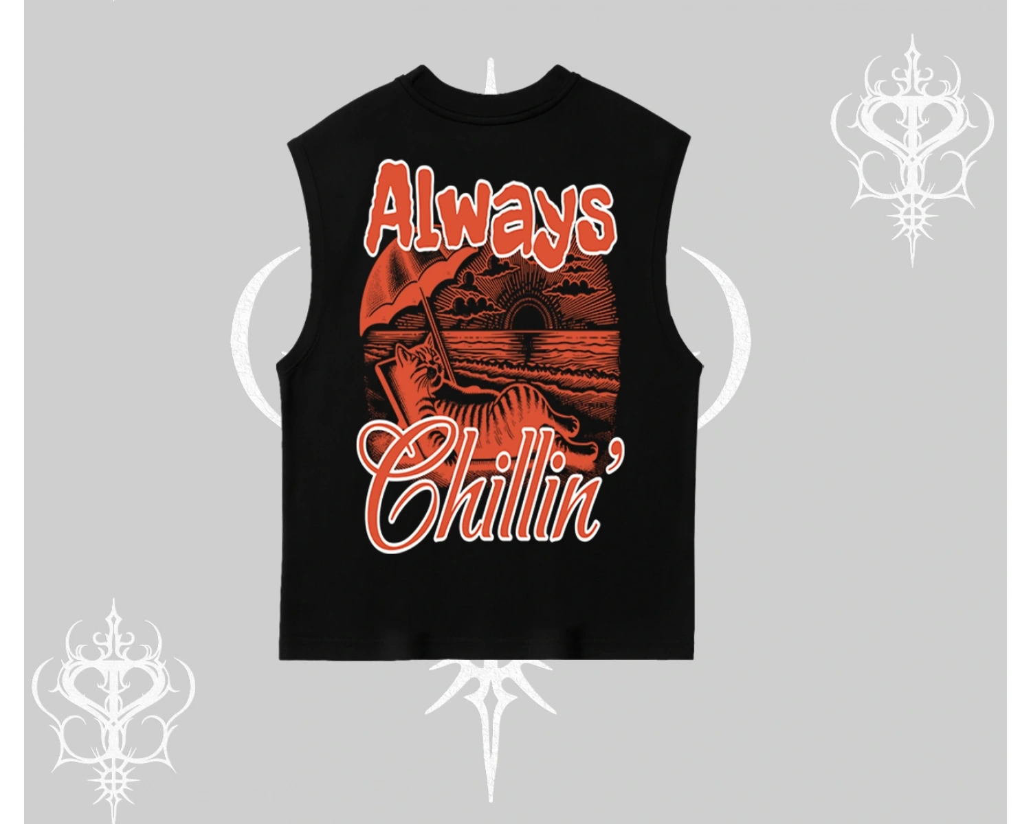 Always Chillin Kedi Arka Baskılı Kolsuz Tshirt
