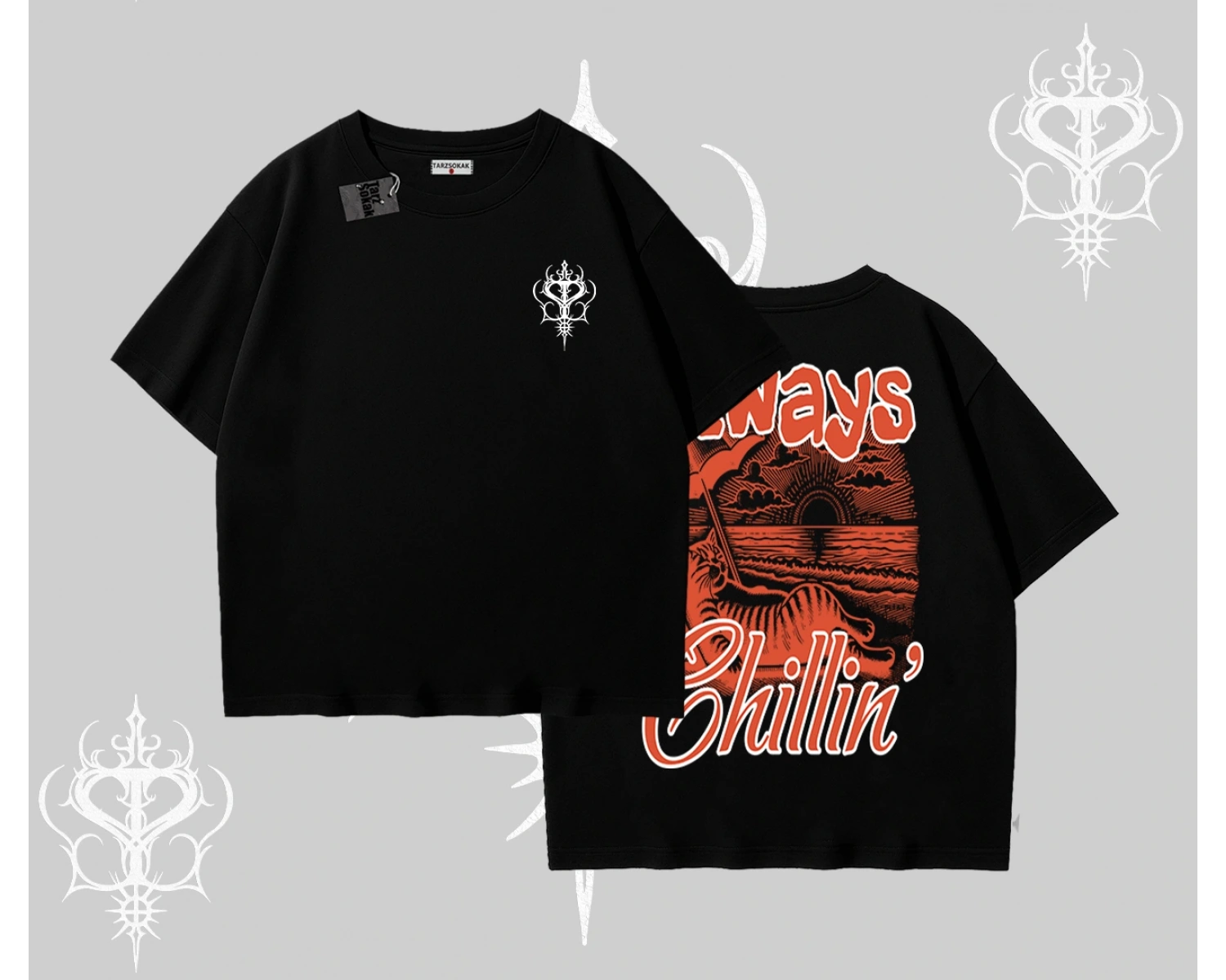 Always Chillin Kedi Arka Baskılı Oversize Tshirt