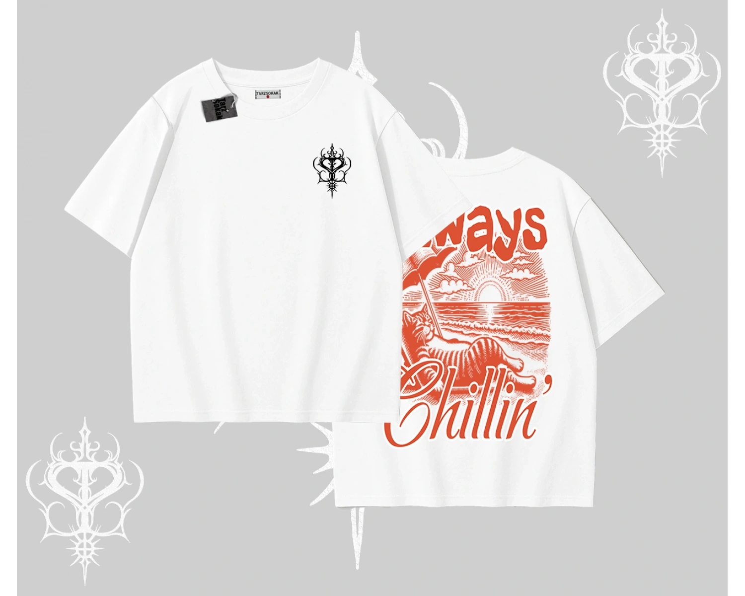 Always Chillin Kedi Arka Baskılı Oversize Tshirt