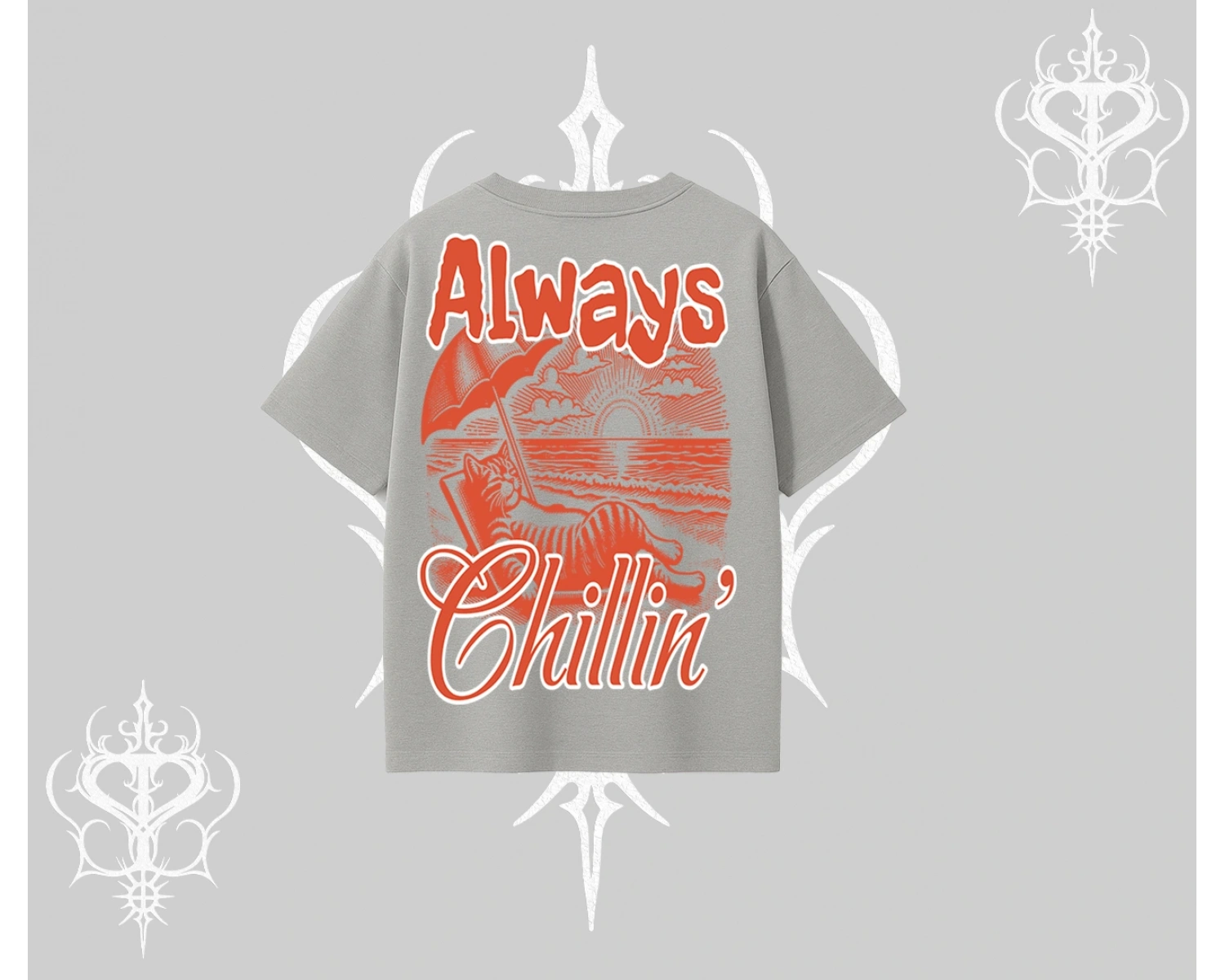 Always Chillin Kedi Arka Baskılı Oversize Tshirt