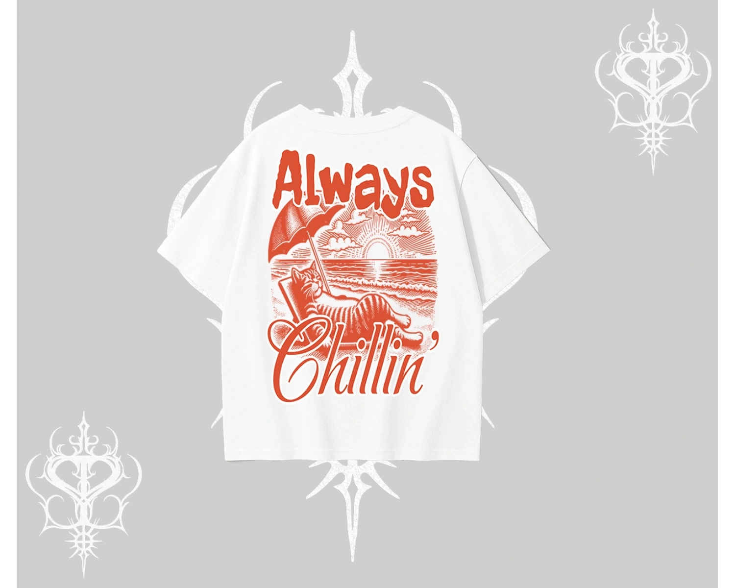 Always Chillin Kedi Arka Baskılı Oversize Tshirt
