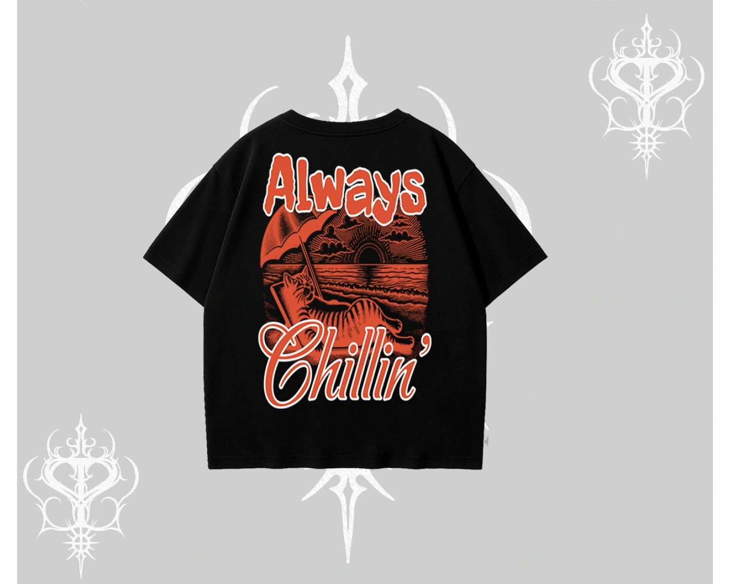 Always Chillin Kedi Arka Baskılı Oversize Tshirt