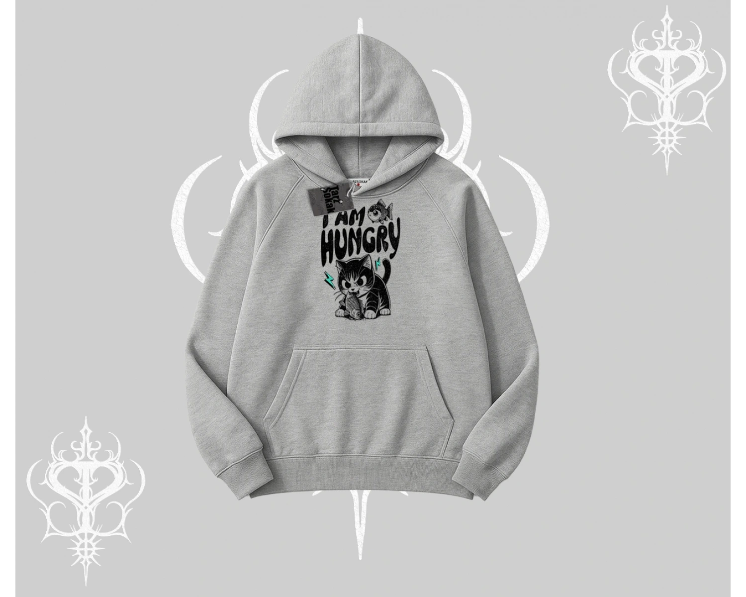 Am Hungry Kedi Baskılı Kapşonlu Sweatshirt