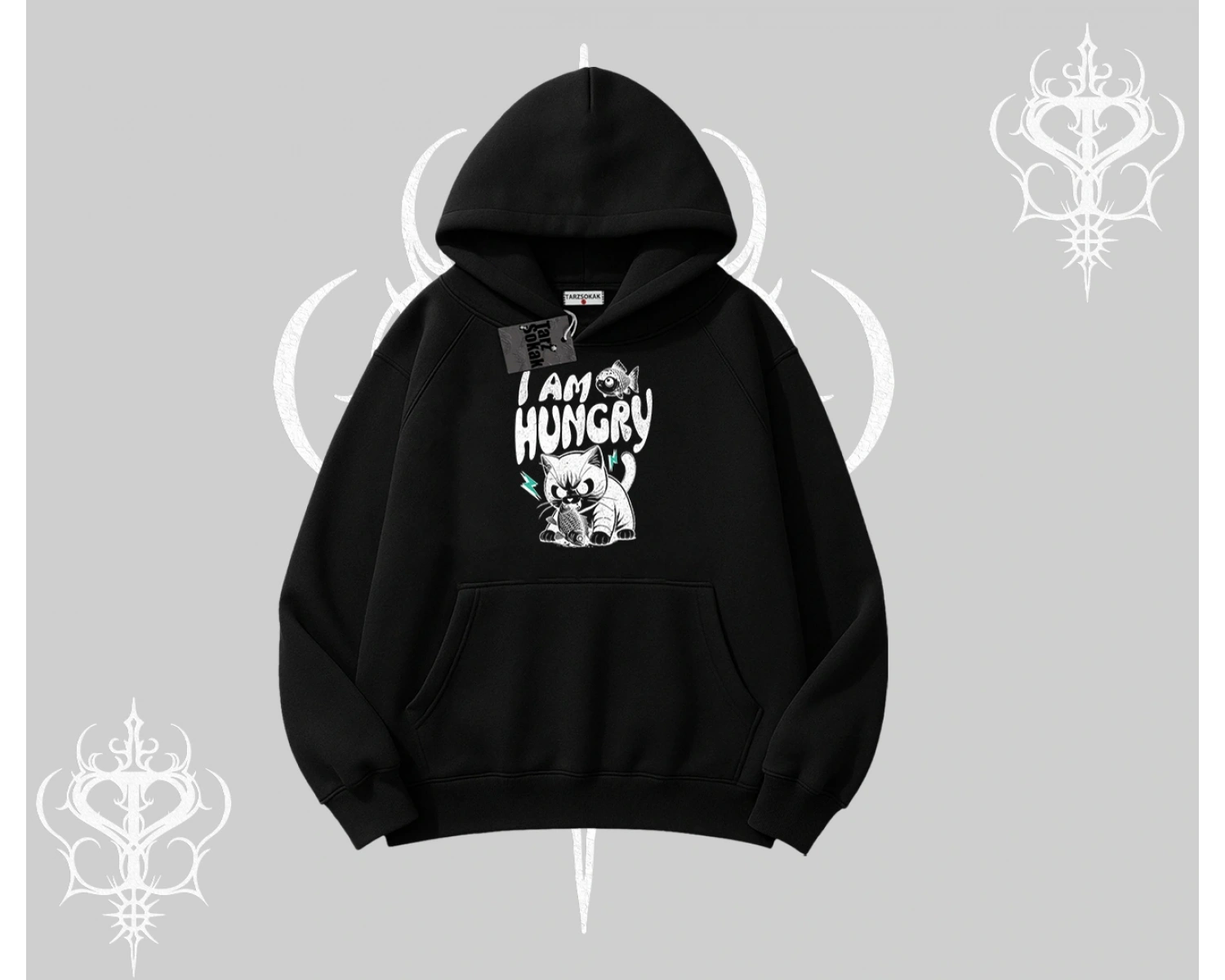 Am Hungry Kedi Baskılı Kapşonlu Sweatshirt