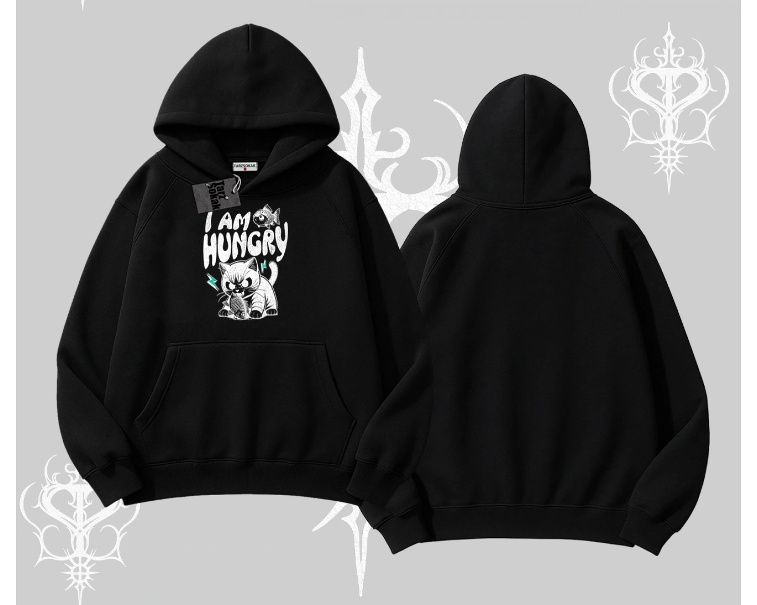 Am Hungry Kedi Baskılı Kapşonlu Sweatshirt