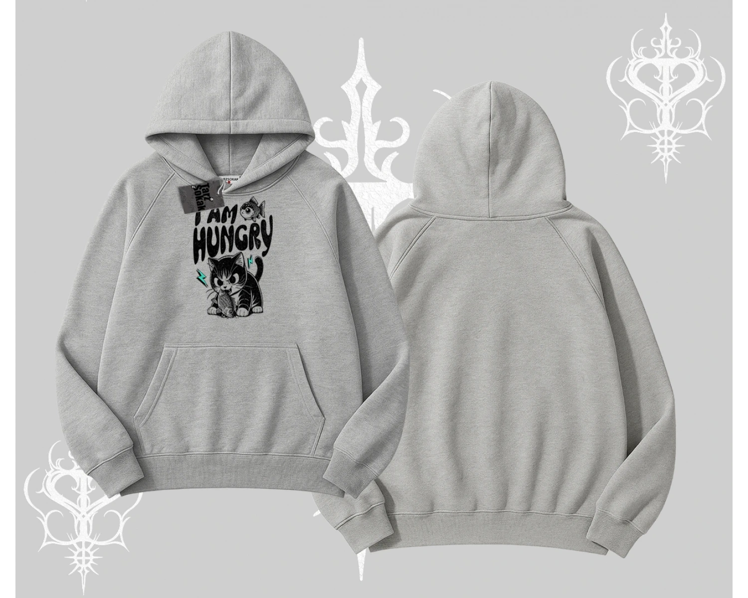 Am Hungry Kedi Baskılı Kapşonlu Sweatshirt