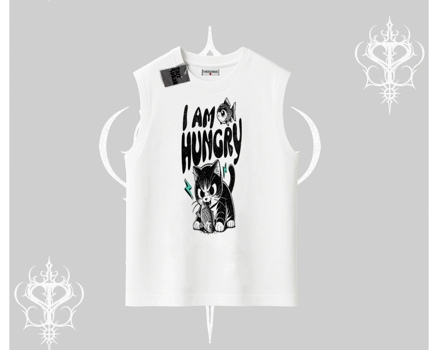 Am Hungry Kedi Baskılı Kolsuz Tshirt