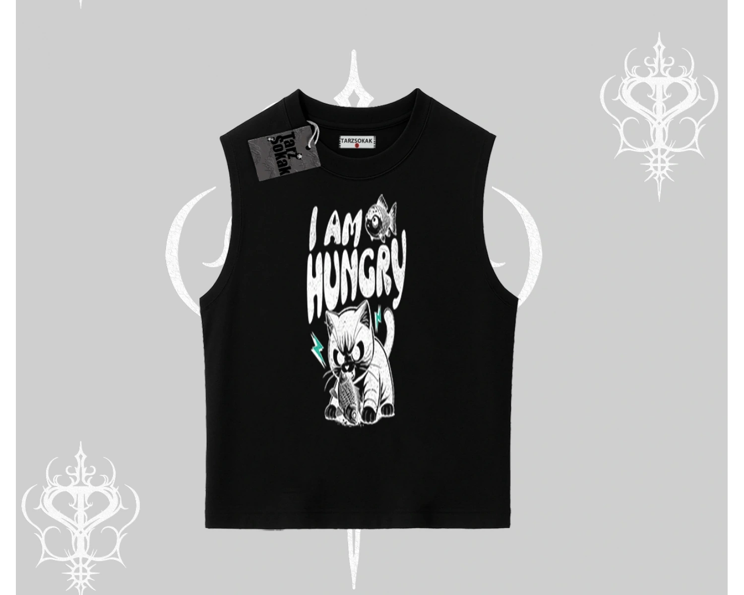 Am Hungry Kedi Baskılı Kolsuz Tshirt