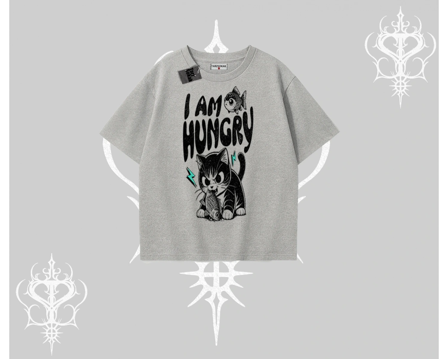 Am Hungry Kedi Baskılı Oversize Tshirt