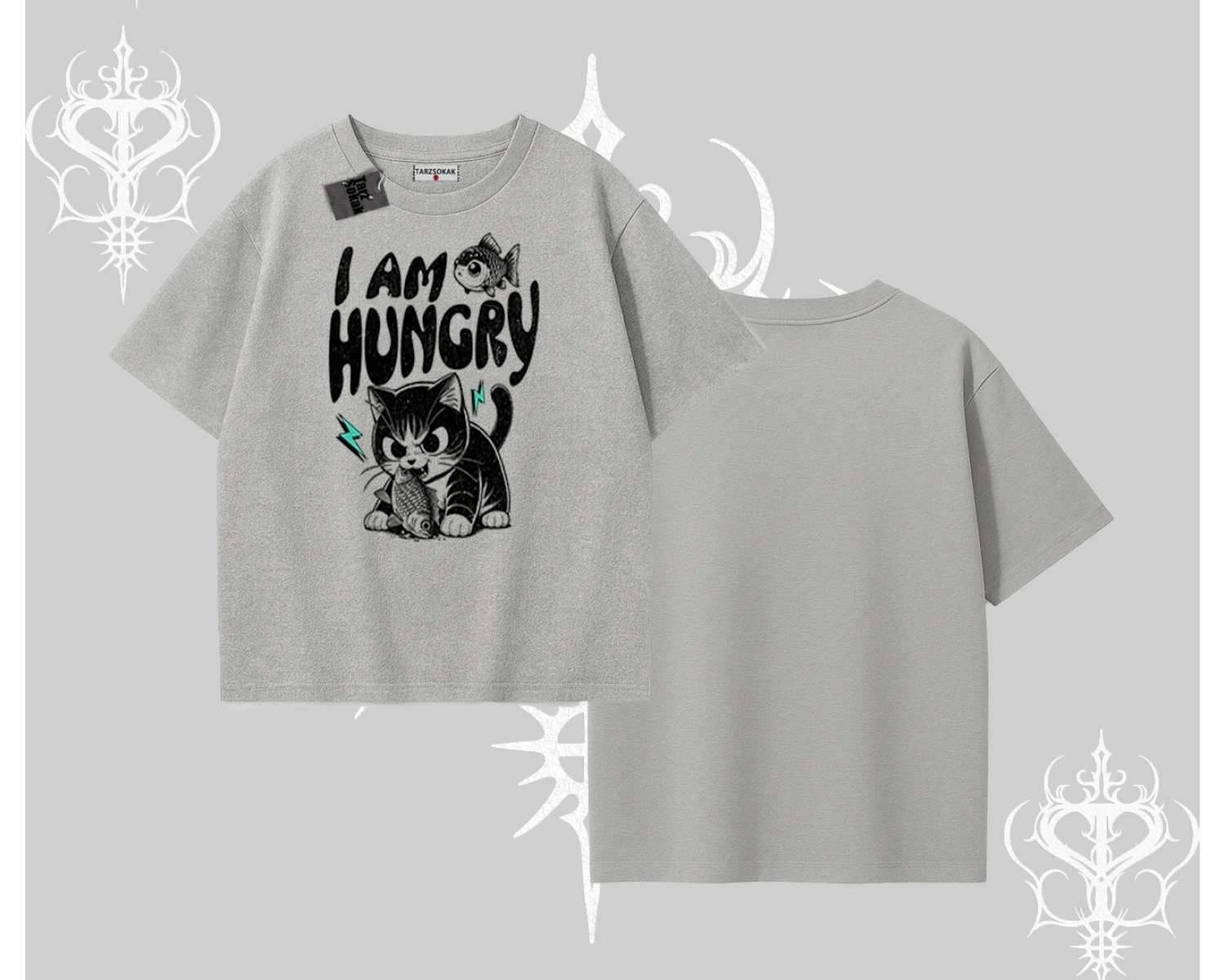 Am Hungry Kedi Baskılı Oversize Tshirt