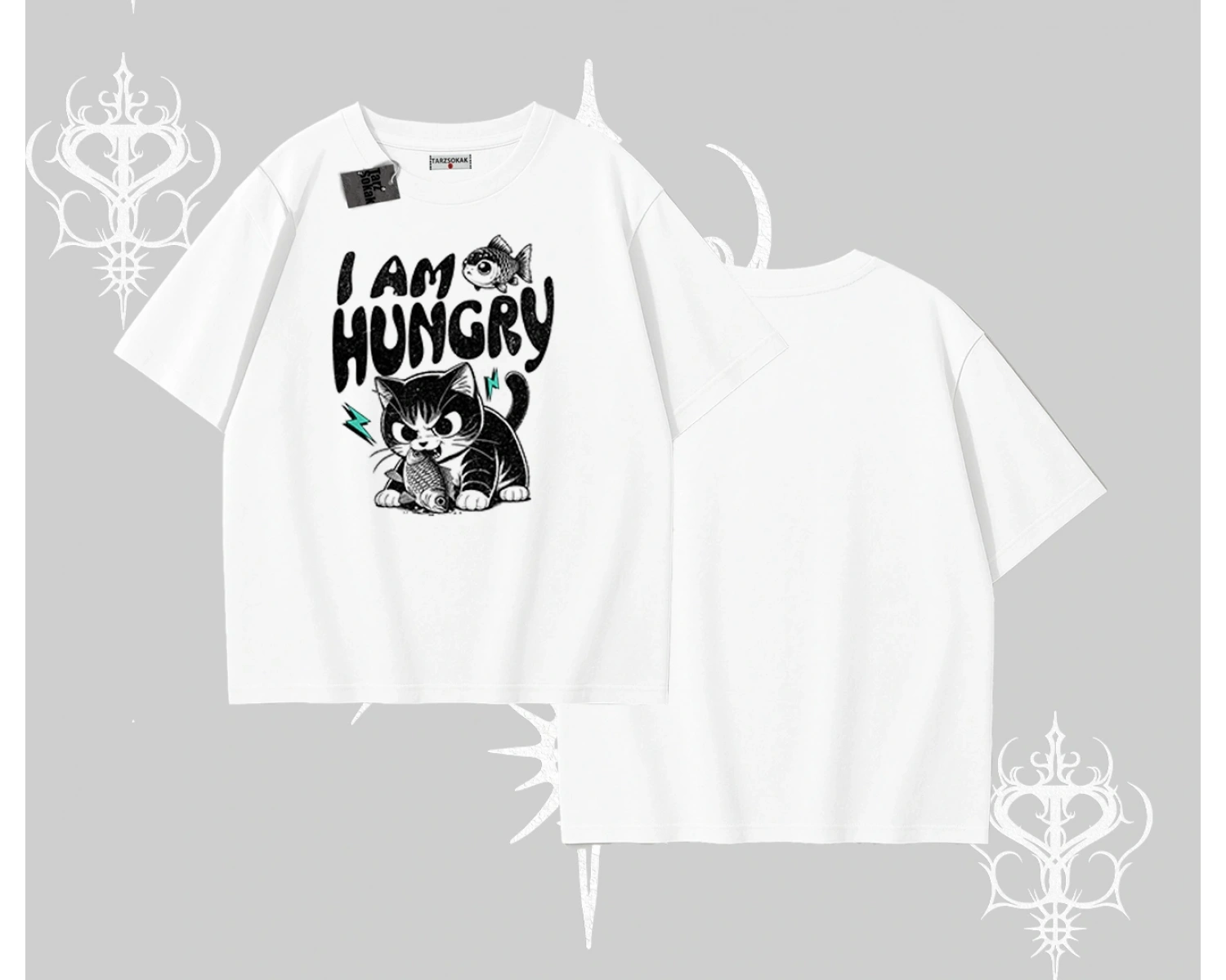 Am Hungry Kedi Baskılı Oversize Tshirt