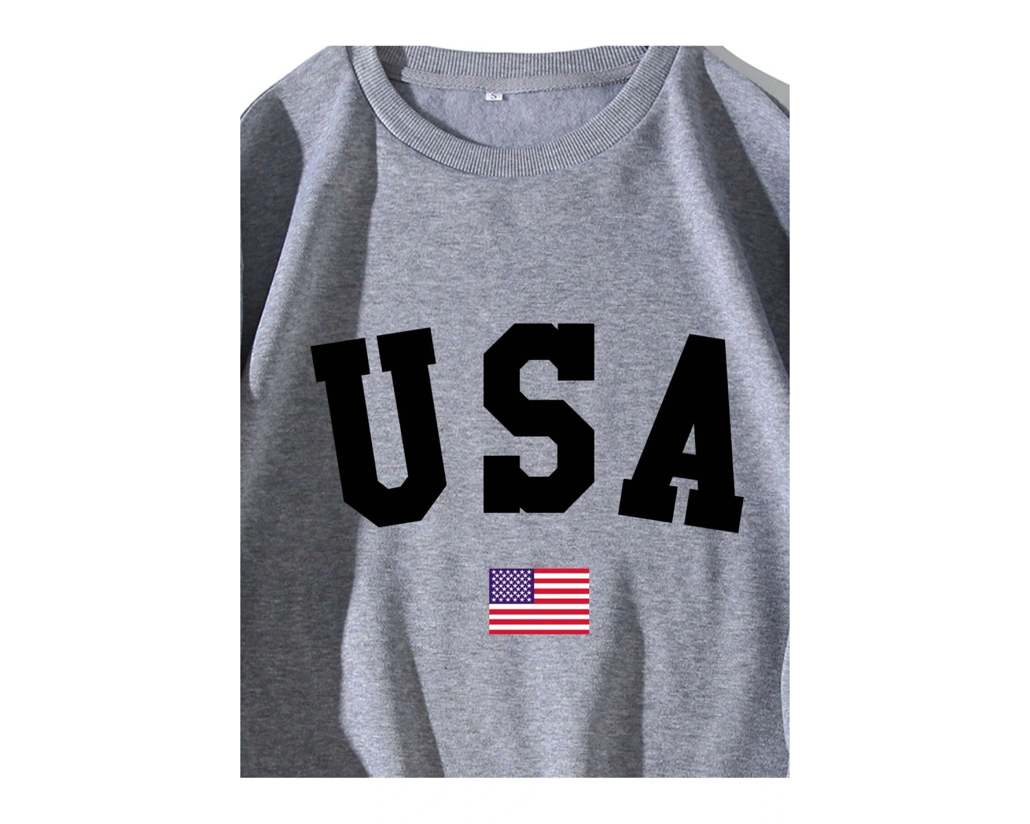 American Flag & Letter Graphic Lined Sweatshirt Gri