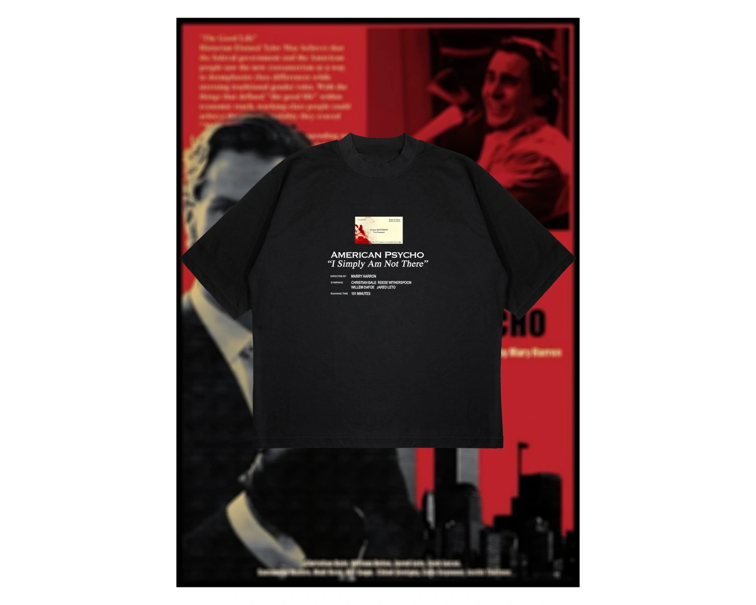 American Psycho Baskılı Oversize Unisex Pamuklu Nefes Alan Kalın Kumaşlı