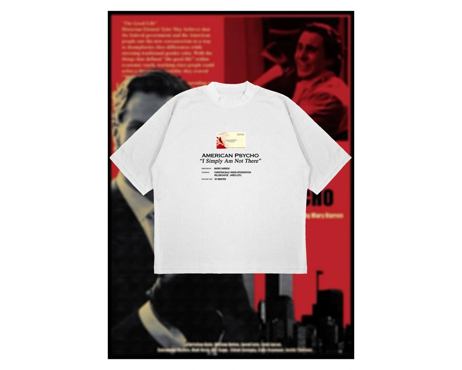 American Psycho Baskılı Oversize Unisex Pamuklu Nefes Alan Kalın Kumaşlı